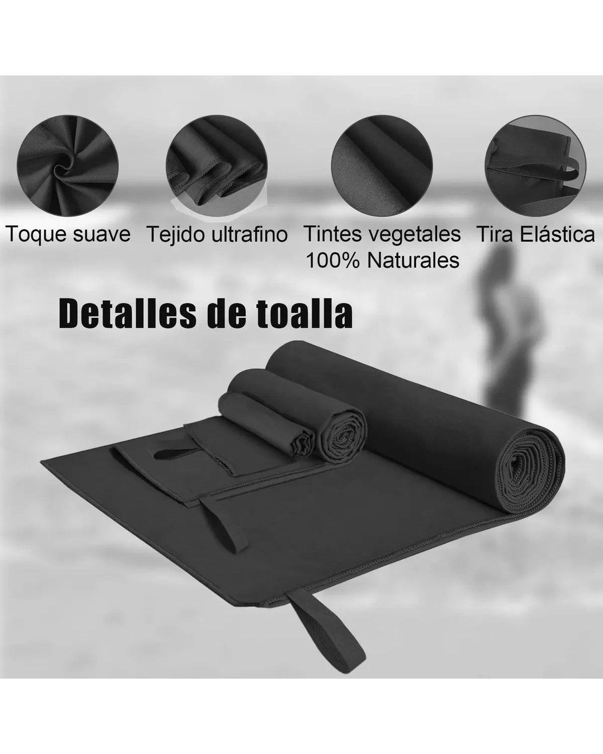 Pack de 3 Toallas de Microfibra Negras para Gimnasio y Viaje-2