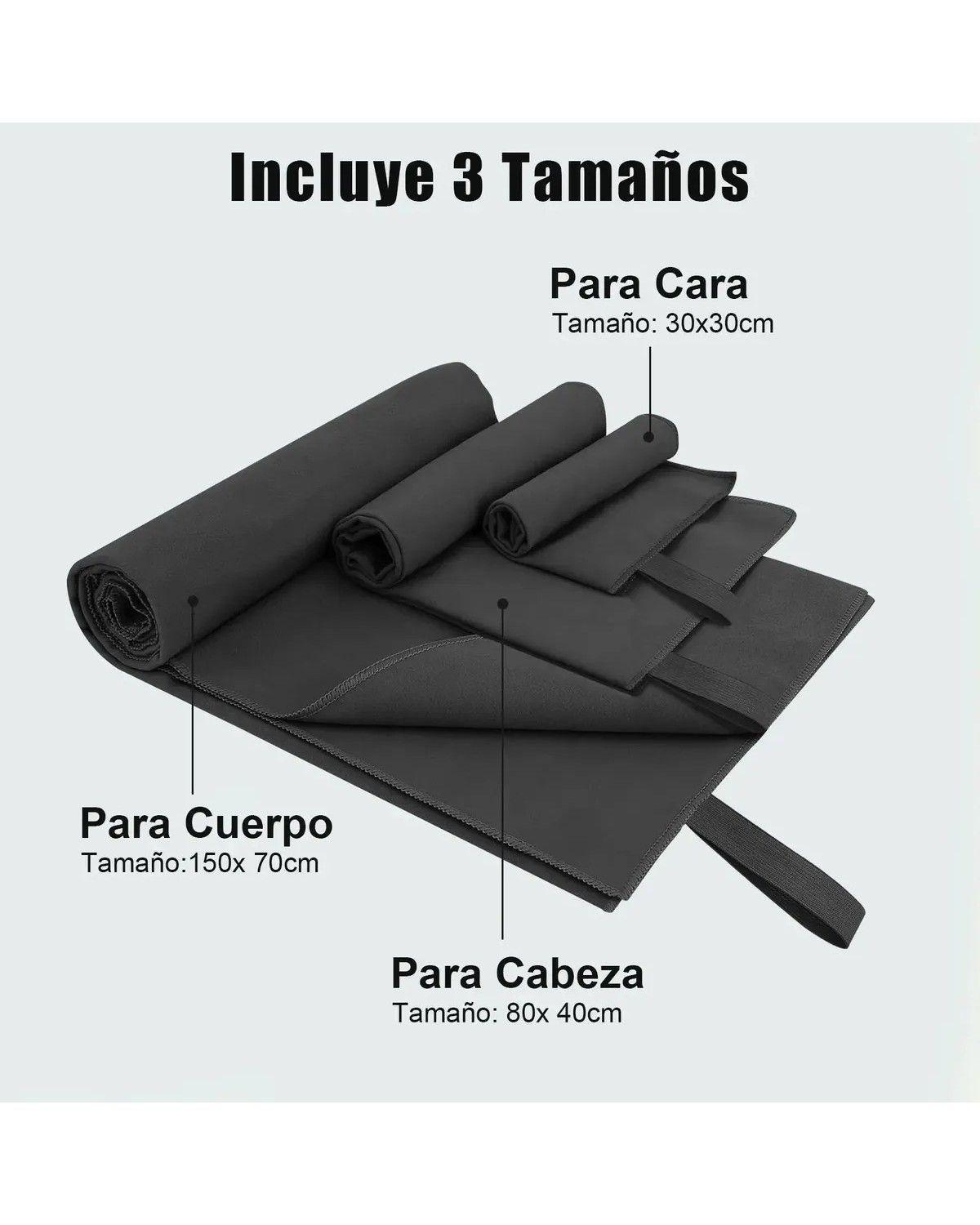 Pack de 3 Toallas de Microfibra Negras para Gimnasio y Viaje-3