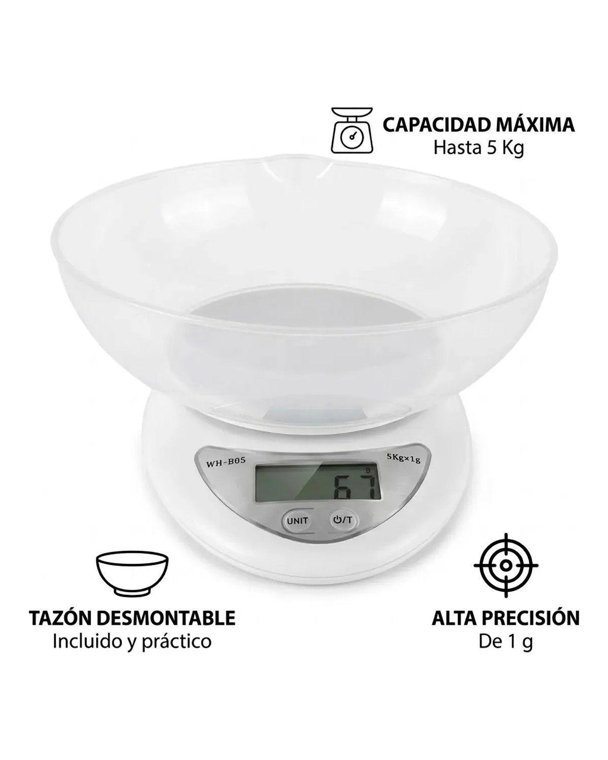 Balanza De Cocina Digital 5 Kg Precision 1g Con Bowl Plastico Apto Alimentos-1