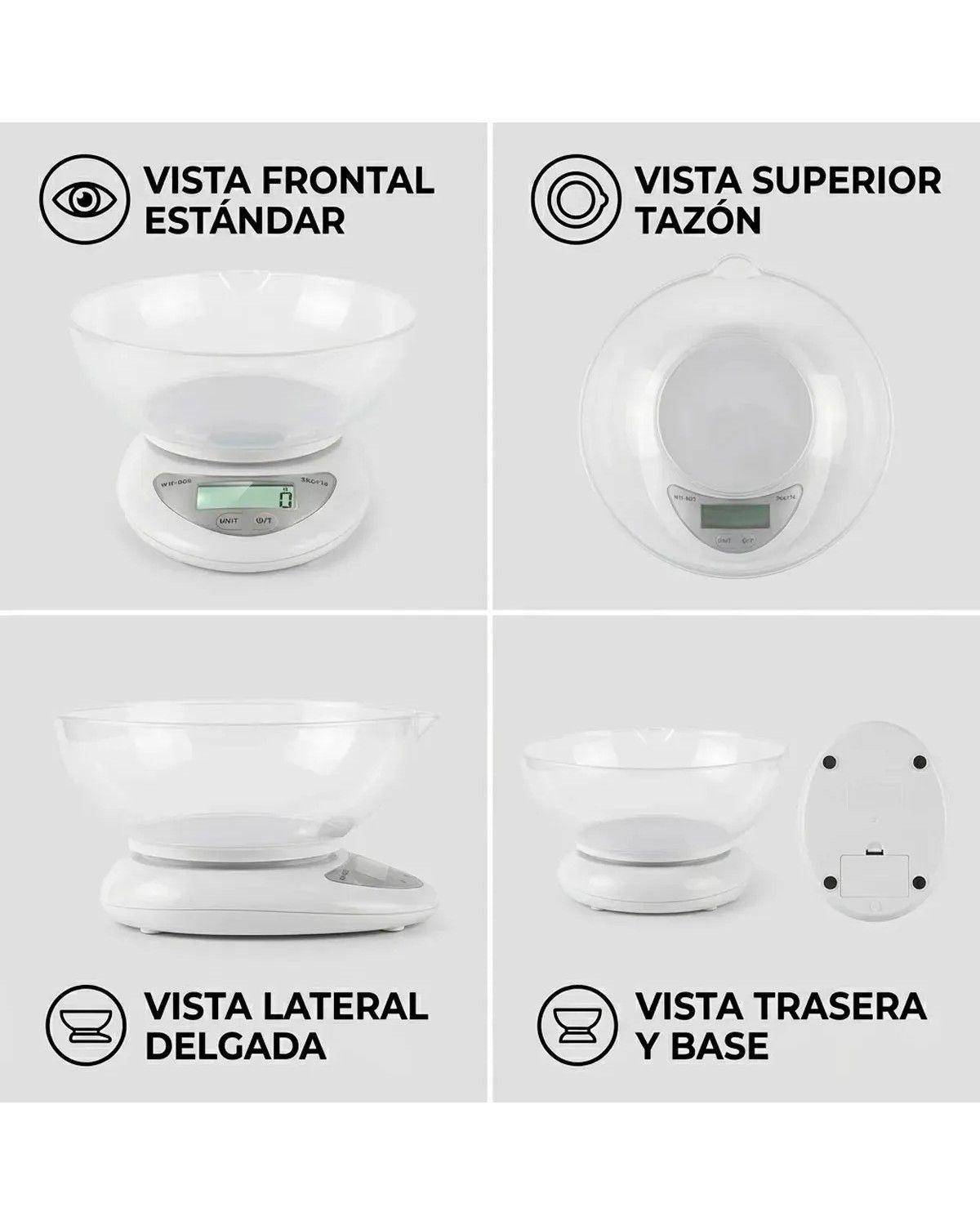 Balanza De Cocina Digital 5 Kg Precision 1g Con Bowl Plastico Apto Alimentos-2