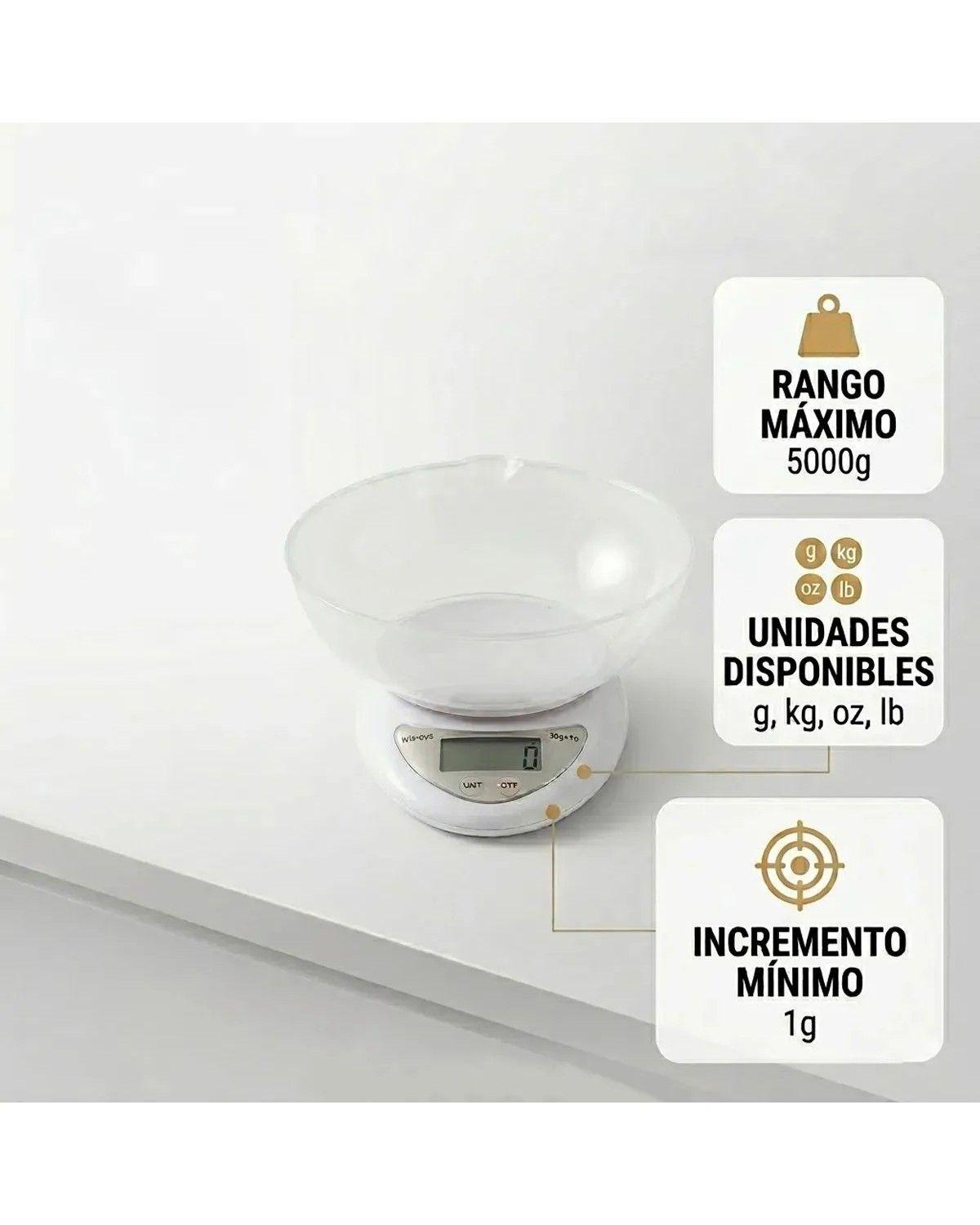 Balanza De Cocina Digital 5 Kg Precision 1g Con Bowl Plastico Apto Alimentos-4