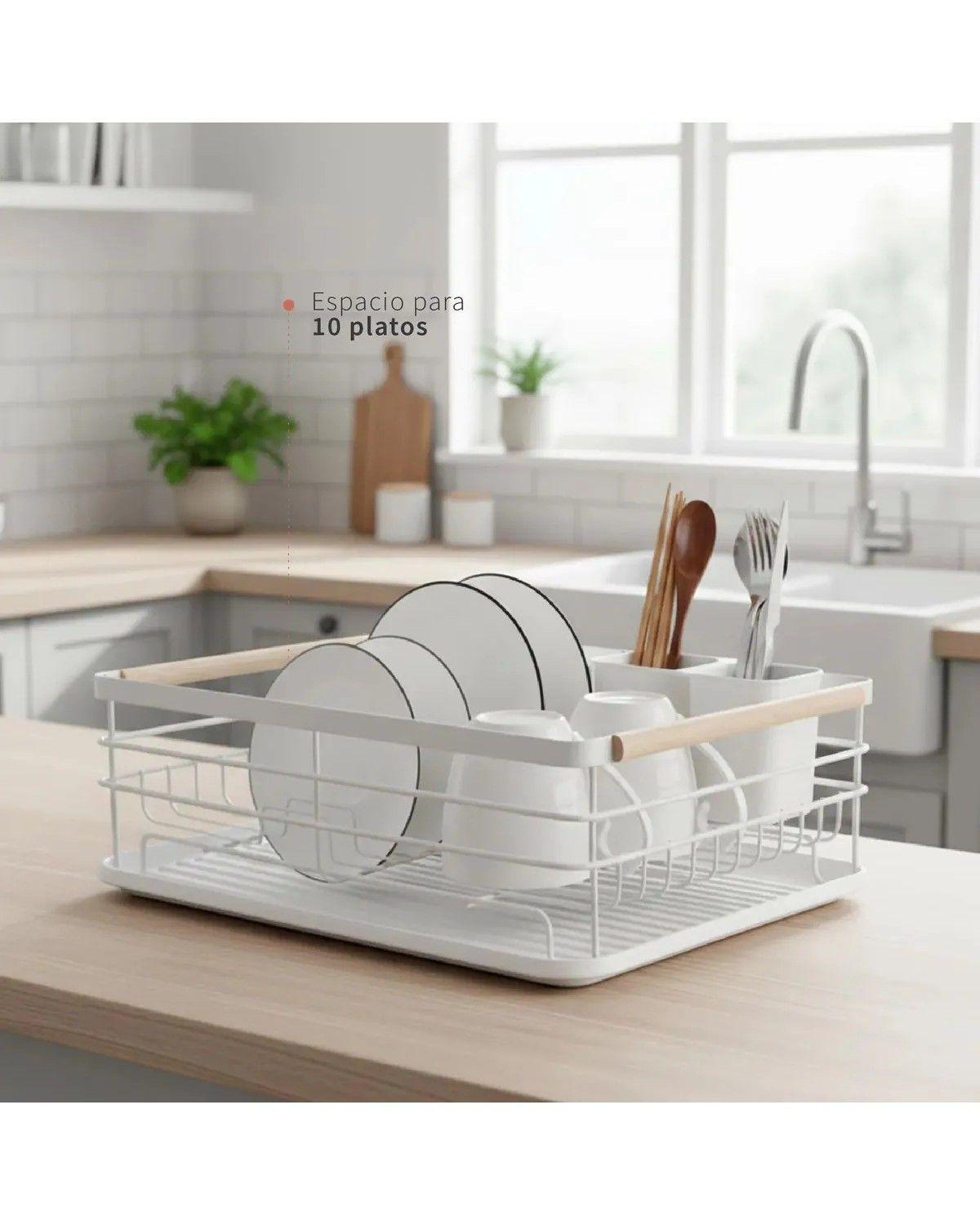 Secaplatos Escurridor 1 Nivel Acero Inox Blanco-1