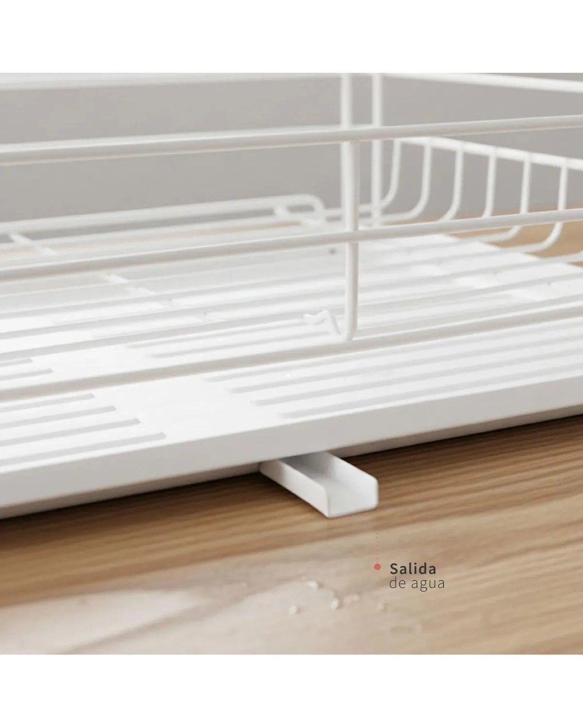Secaplatos Escurridor 1 Nivel Acero Inox Blanco-2