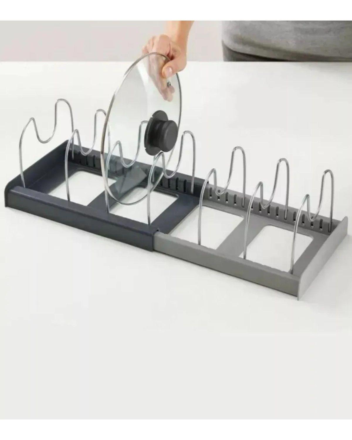 Rack Organizador Tapas Ollas Expandible Cocina Menaje Sartén Negro Y Gris-3