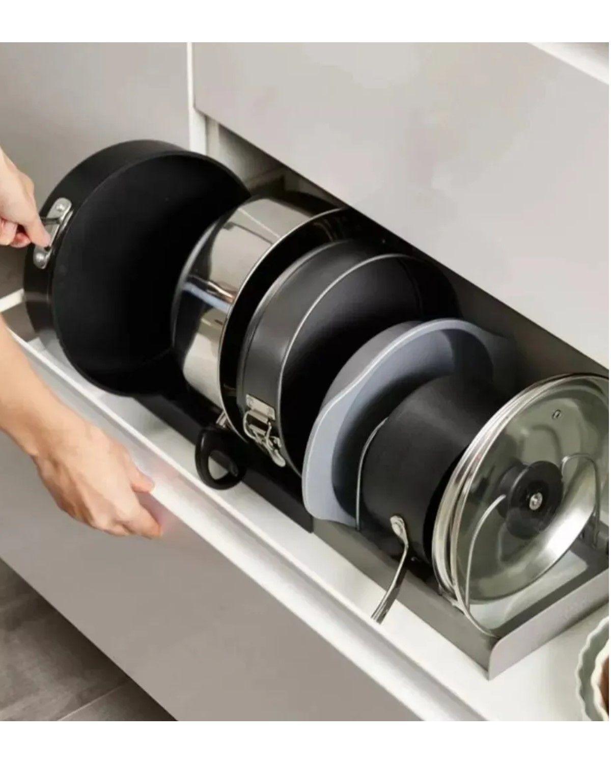 Rack Organizador Tapas Ollas Expandible Cocina Menaje Sartén Negro Y Gris-1