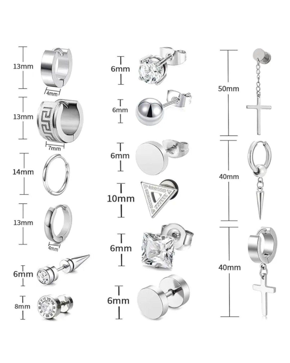 15 Pares Aros Aretes Pendientes Hombre Plata-1