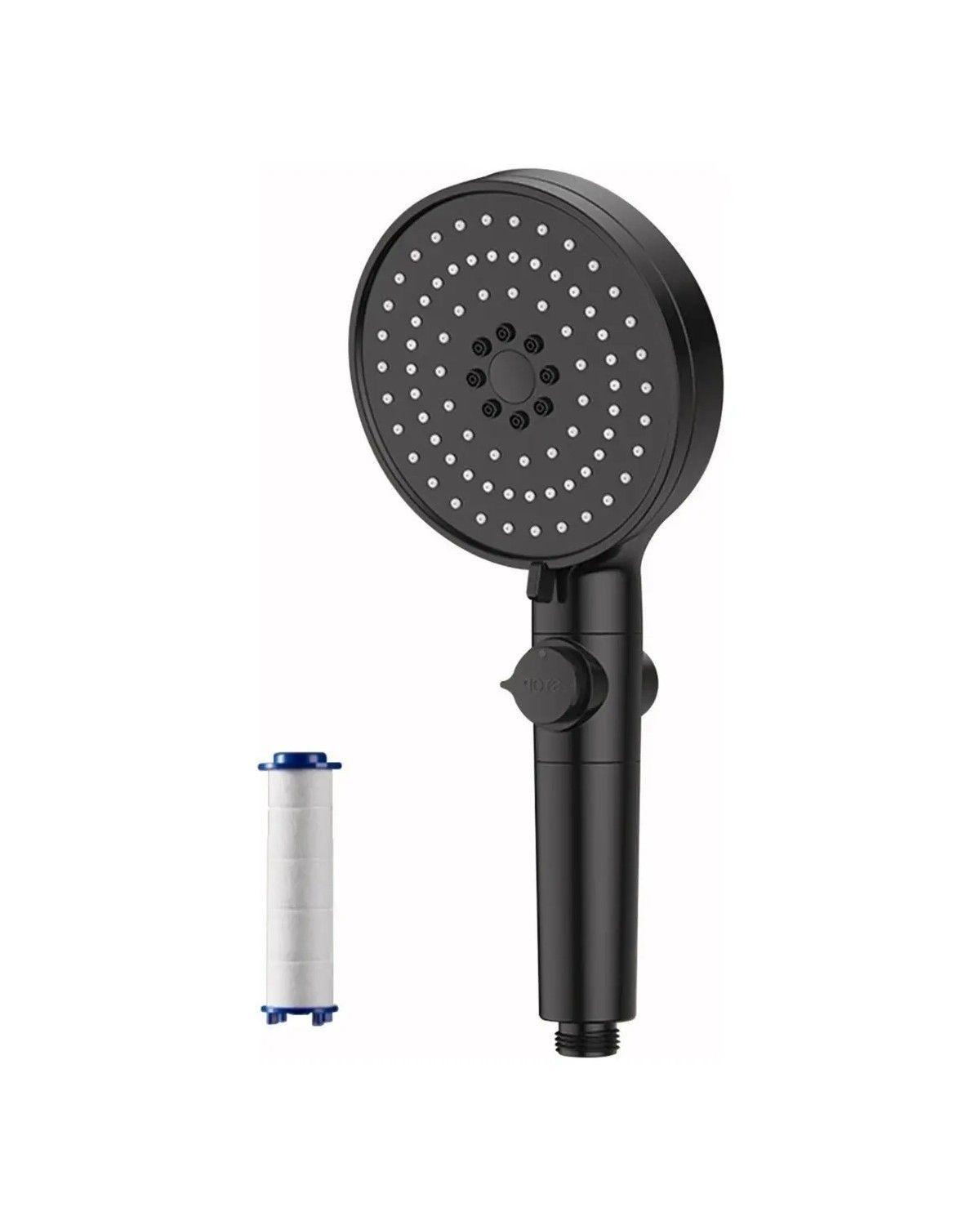 Cabezal Regadera 12cm Presión Alta Negro Redondo Regulable Triple Filtro-2