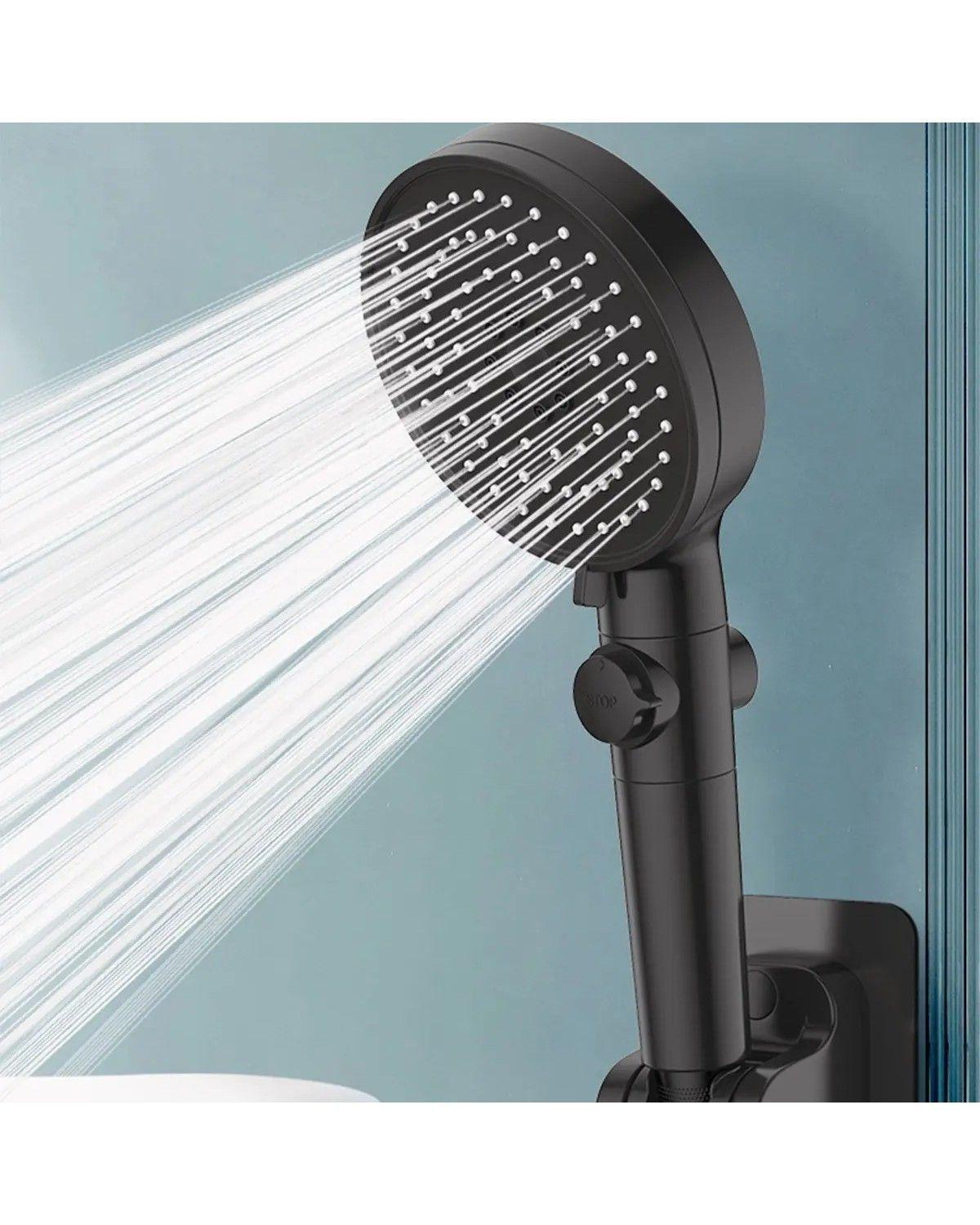 Cabezal Regadera 12cm Presión Alta Negro Redondo Regulable Triple Filtro-4