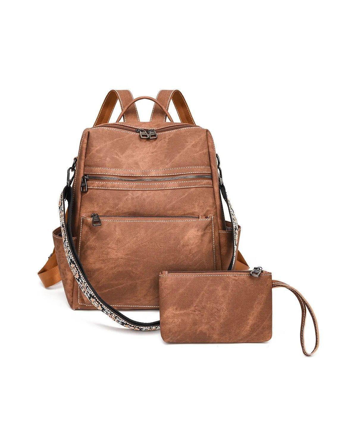 Mochila Cartera Duostyle Cuero Pu Con Monedero Versáti Color Marrón claro Diseño de la tela-2