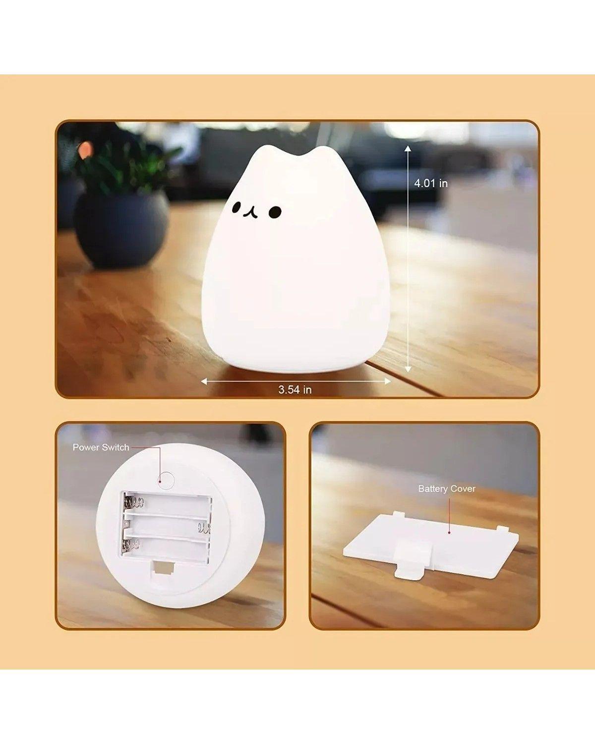 Lámpara Led Silicona Suave Gatito Espanta Cuco 7 Color-3