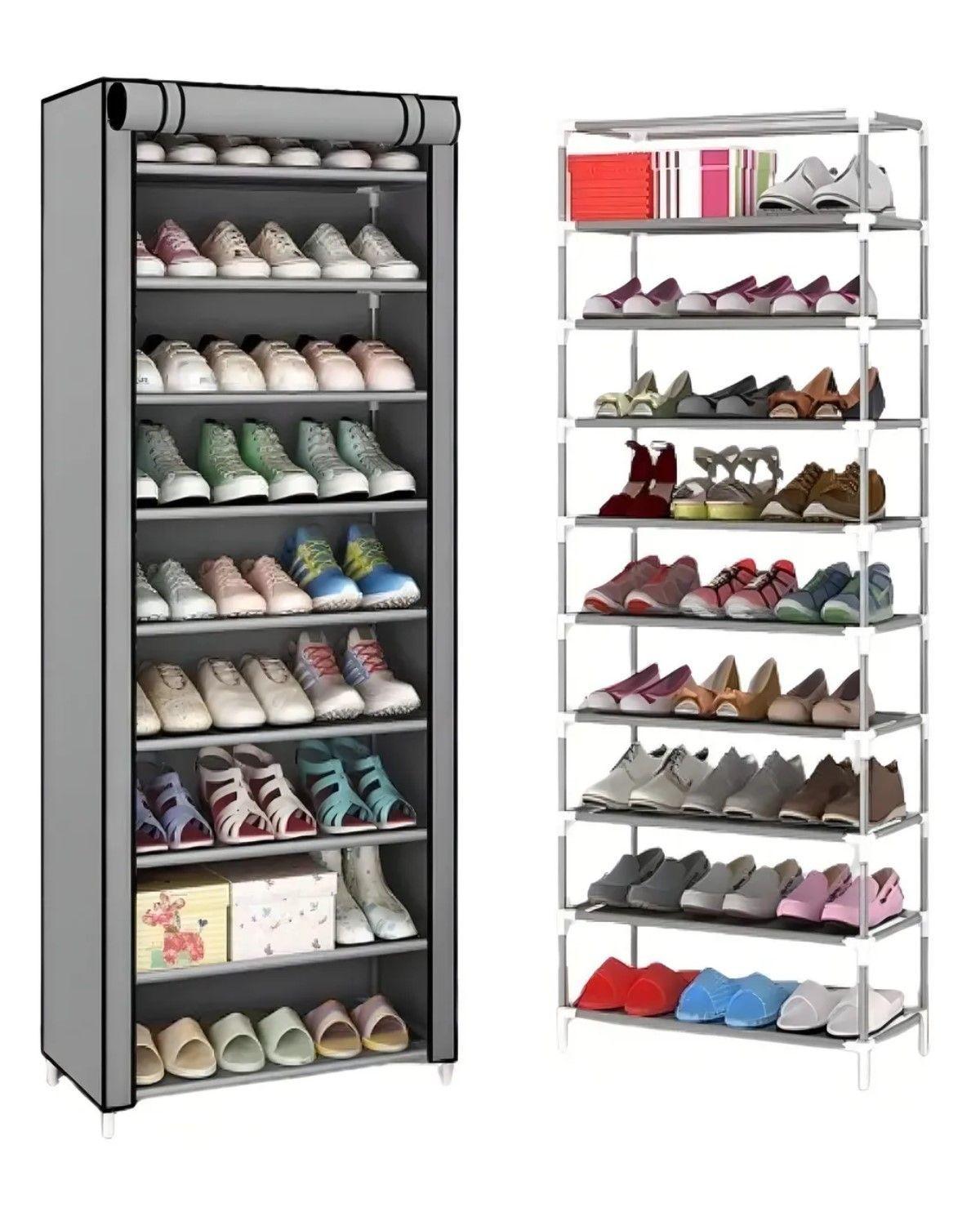 Zapatero Vertical Armario Estante Organizador 10 Niveles Color Gris-2