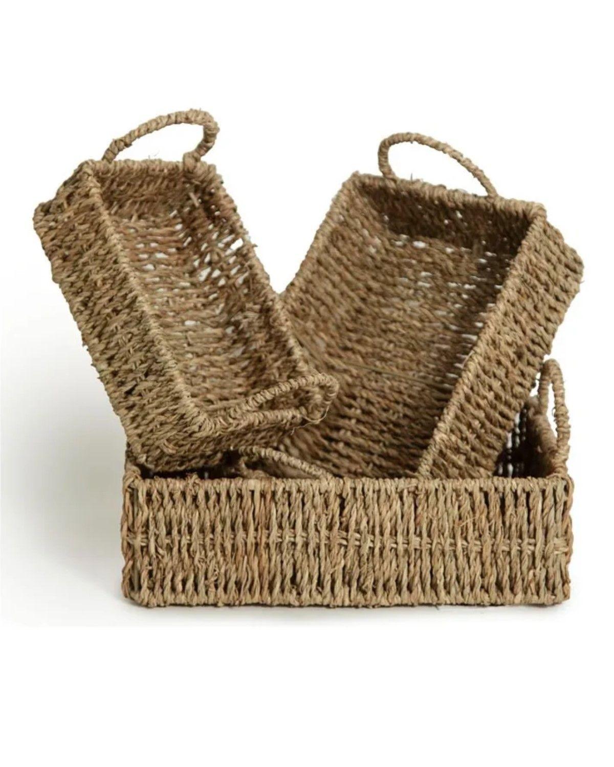 Canasto Organizador Deco Adorno Set De 3 Fibras Naturales MARRÓN -2