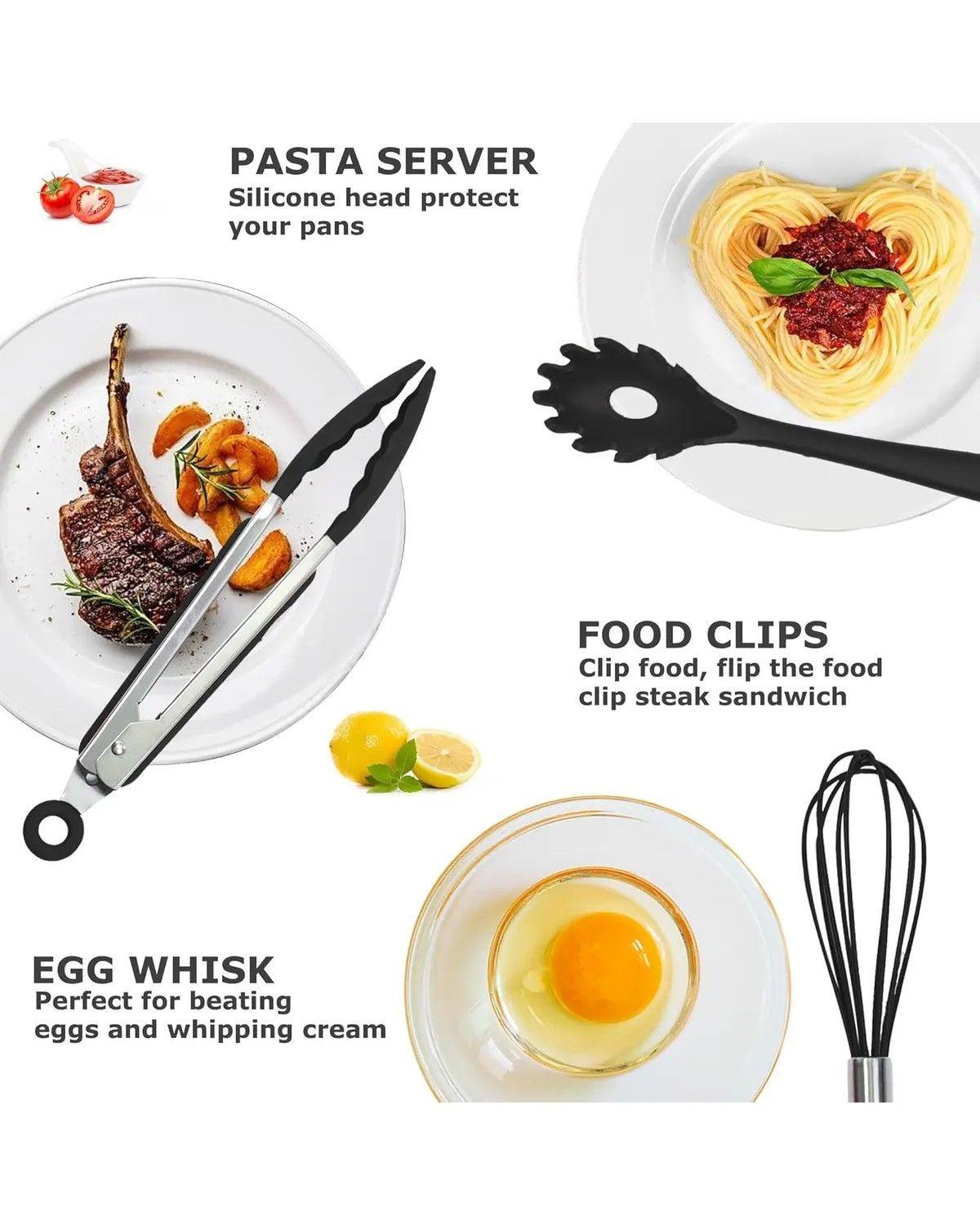 Set 12pcs Utensilios De Cocina De Silicona Antiadherentes Color Negro-2