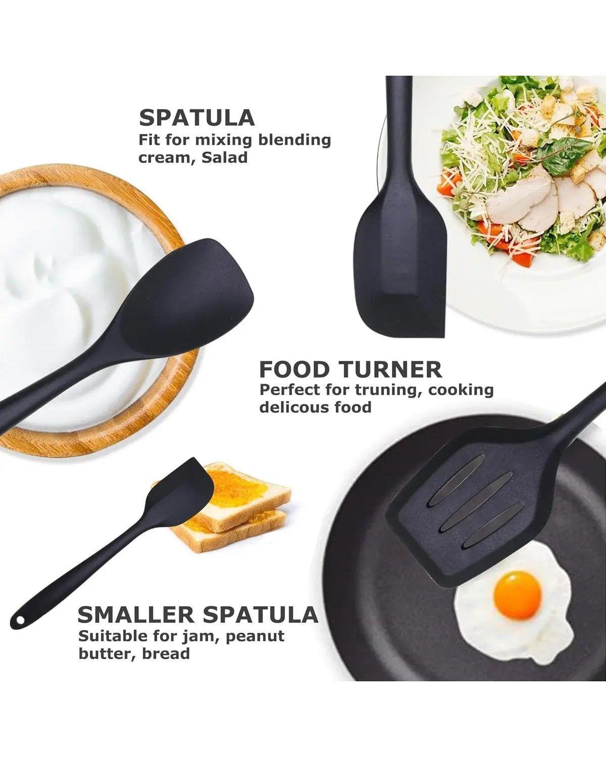Set 12pcs Utensilios De Cocina De Silicona Antiadherentes Color Negro-3
