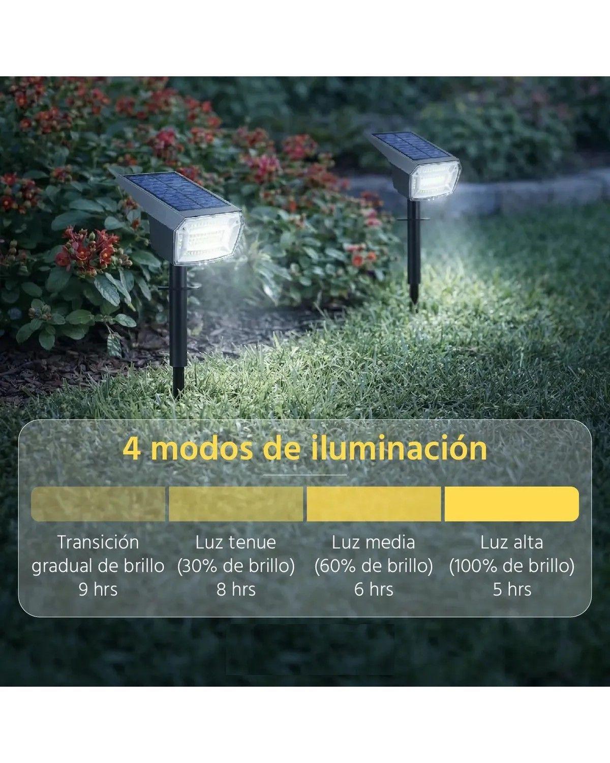 Foco Lampara Estaca Solar Led Jardin Impermeable X2 Negro-3