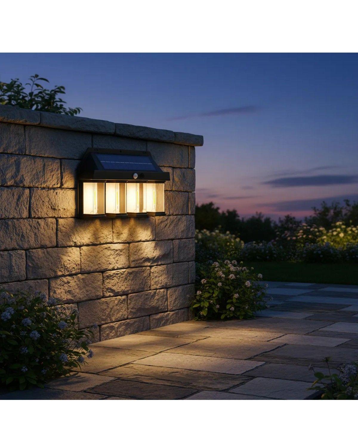 Aplique Foco Solar 4 Led Pared Luz Calida Sensor Movimiento-2