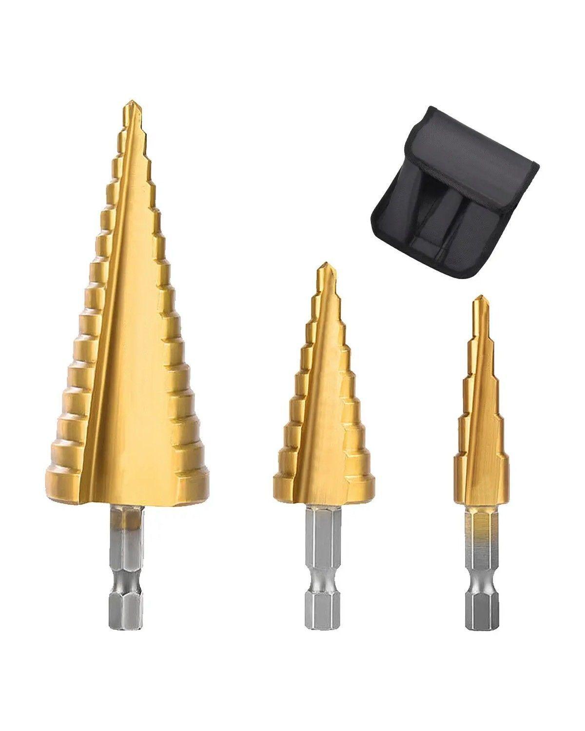 Set 3 Broca Conica Escalonada 4 A 32 Mm Paso A Paso-1