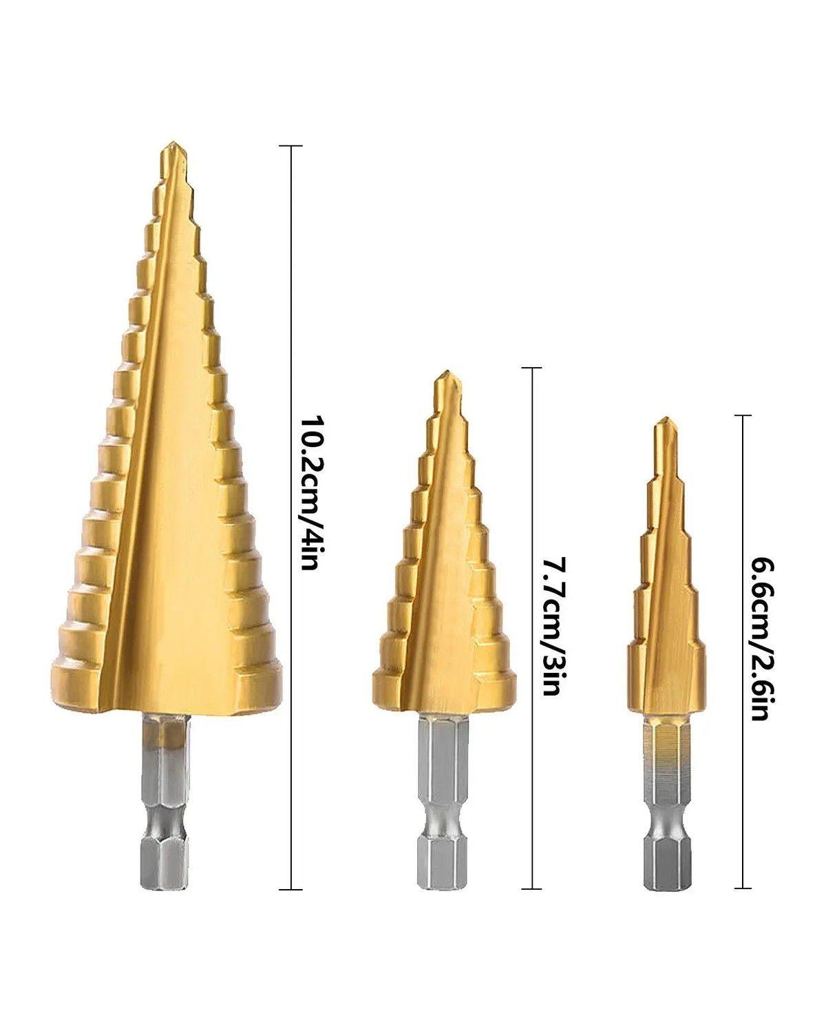 Set 3 Broca Conica Escalonada 4 A 32 Mm Paso A Paso-2