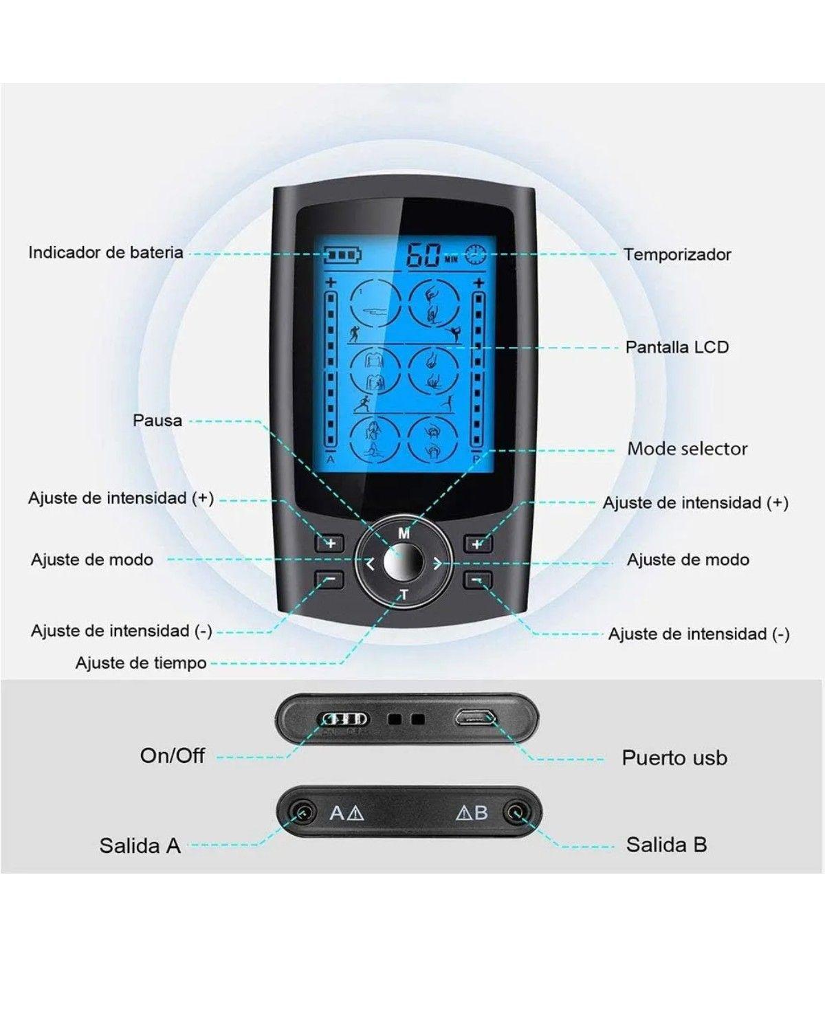 Tens Electroestimulador Muscular Con 36 Modos 8 Almohadillas-1