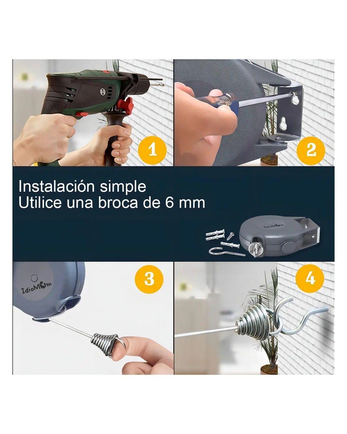 Tendedero Retráctil 12m ABS Nailon Acero Interior Exterior Blanco-1