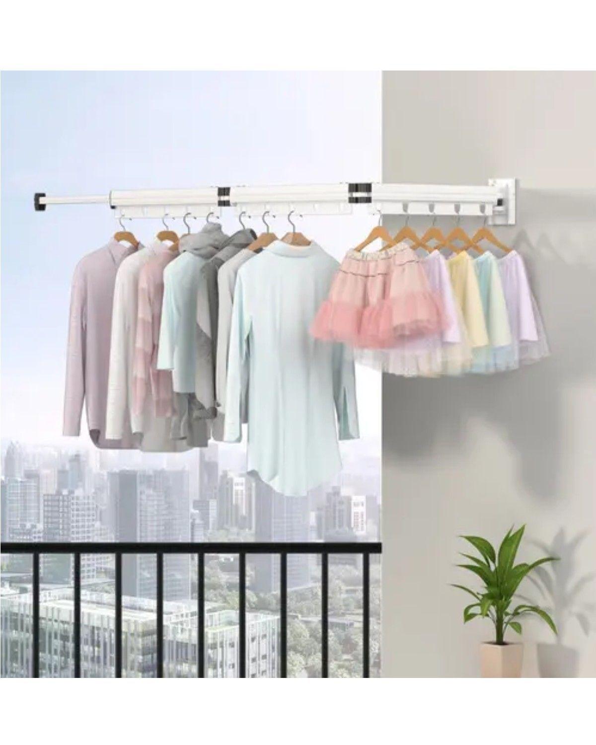 Tendedero Plegable Colgadores De Ropa Ajustable Blanco-1