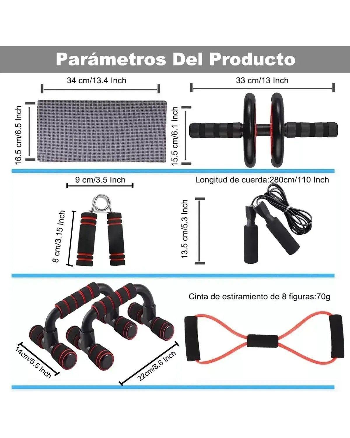 Kit Ejercicio 7 Rodillo Abdominal Barras Push-up Ejercitador Negro-2