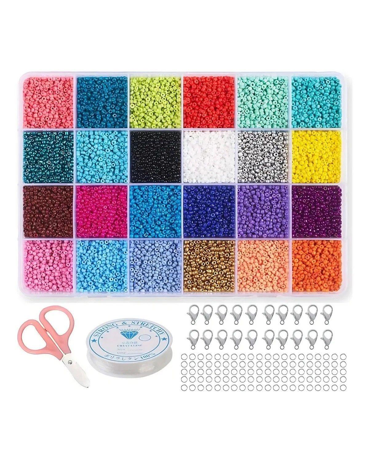 Kit de Mostacillas JKR Home 24 Colores Pulseras Anillos Con Tijera-0
