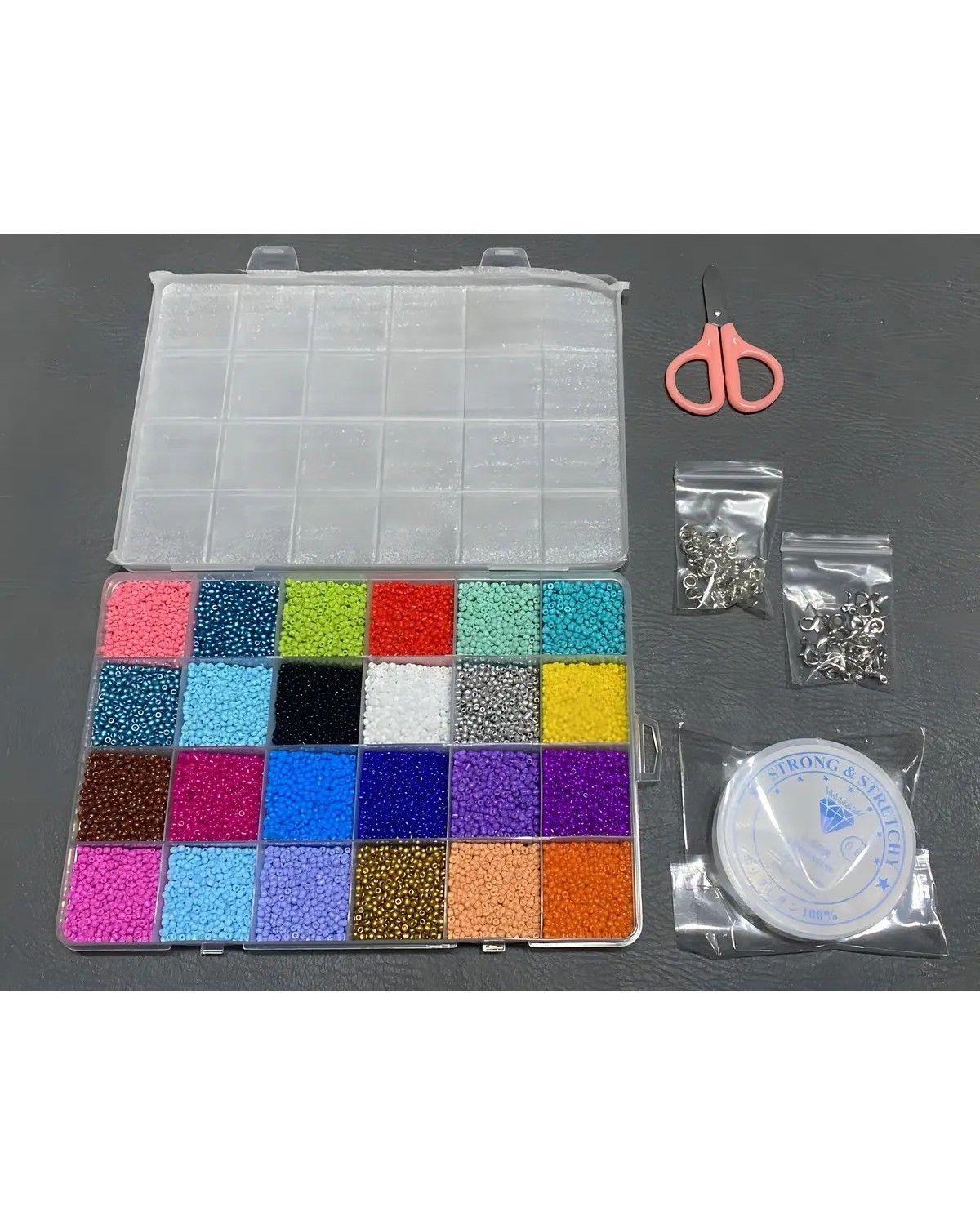 Kit de Mostacillas JKR Home 24 Colores Pulseras Anillos Con Tijera-1