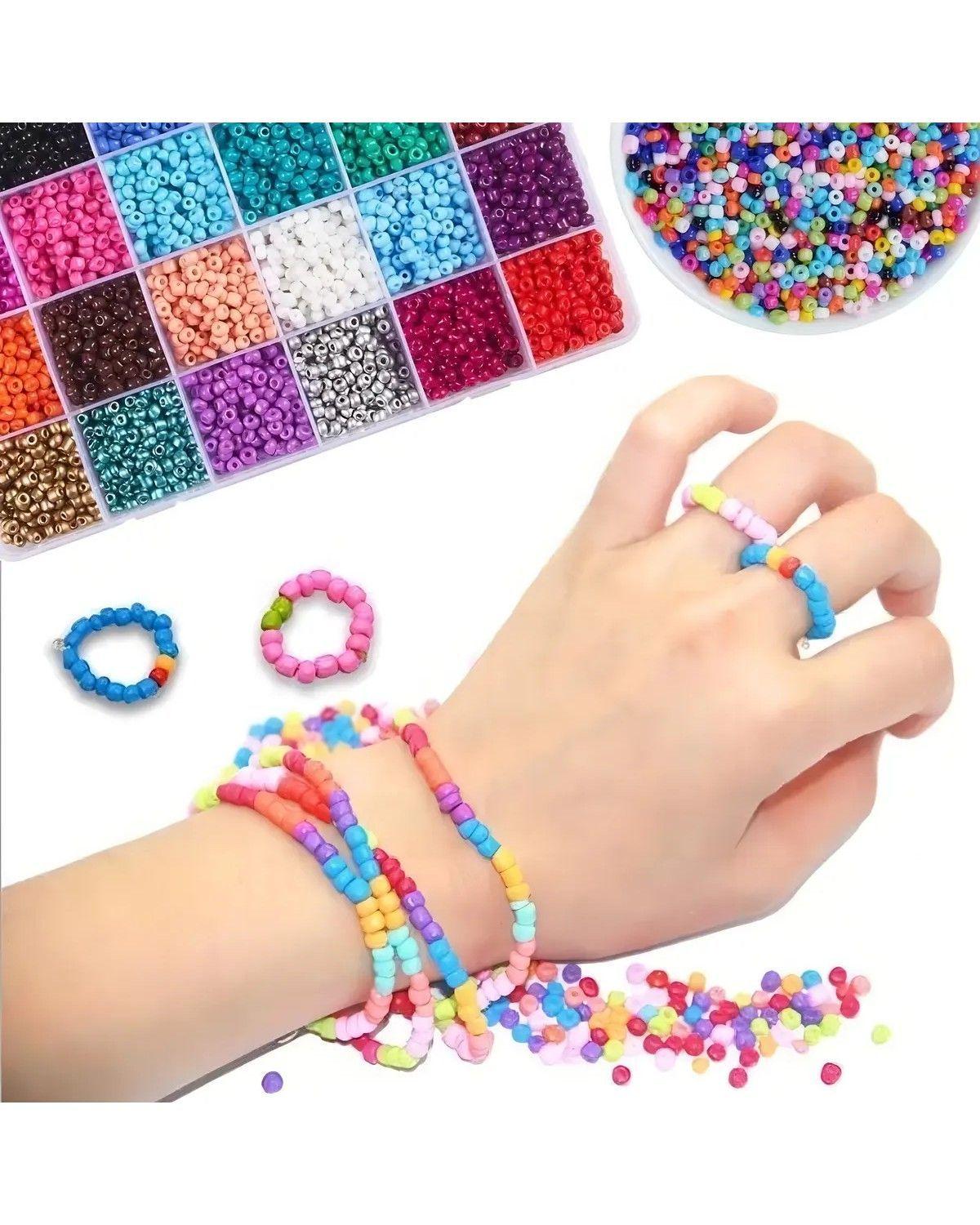 Kit de Mostacillas JKR Home 24 Colores Pulseras Anillos Con Tijera-2