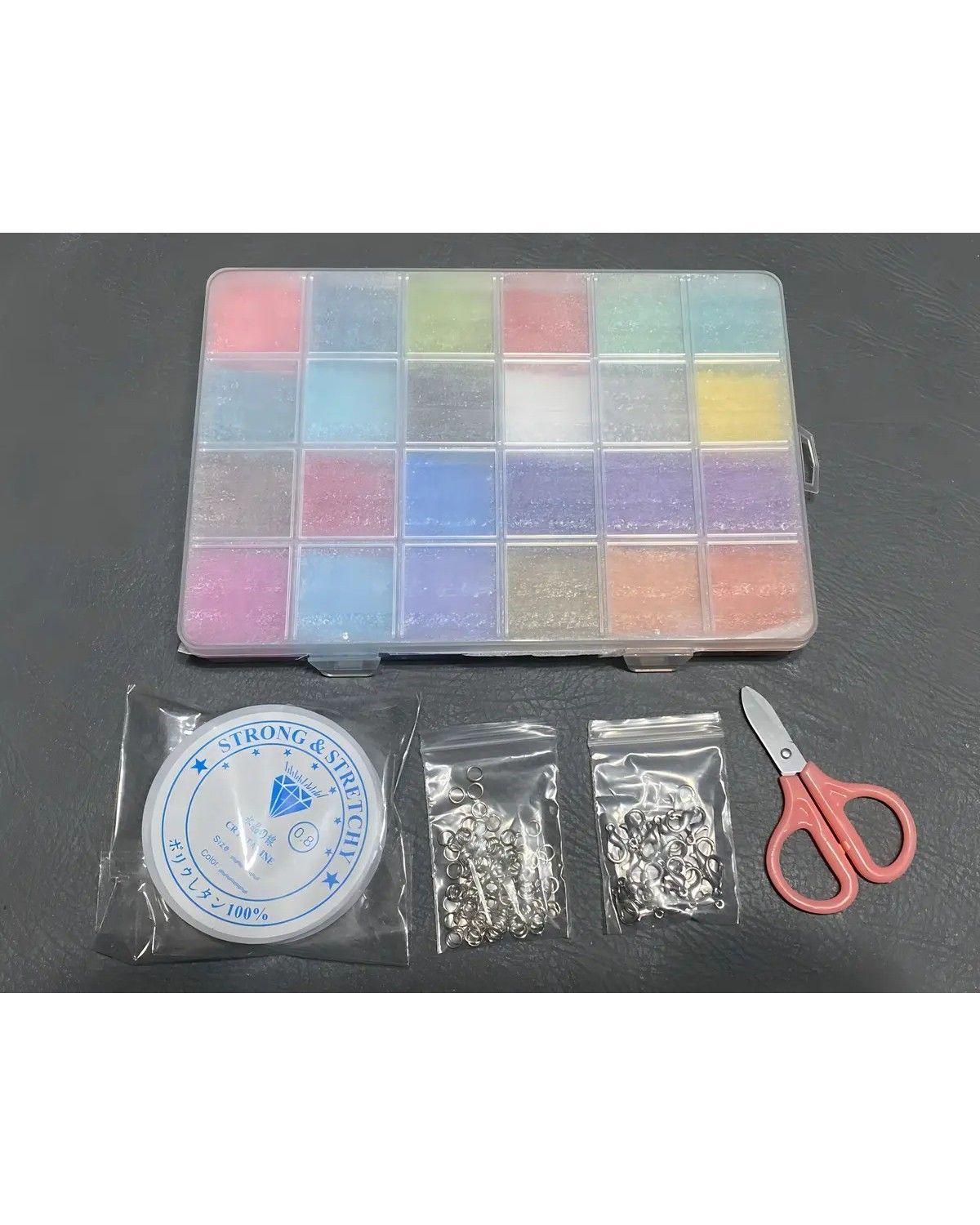 Kit de Mostacillas JKR Home 24 Colores Pulseras Anillos Con Tijera-3