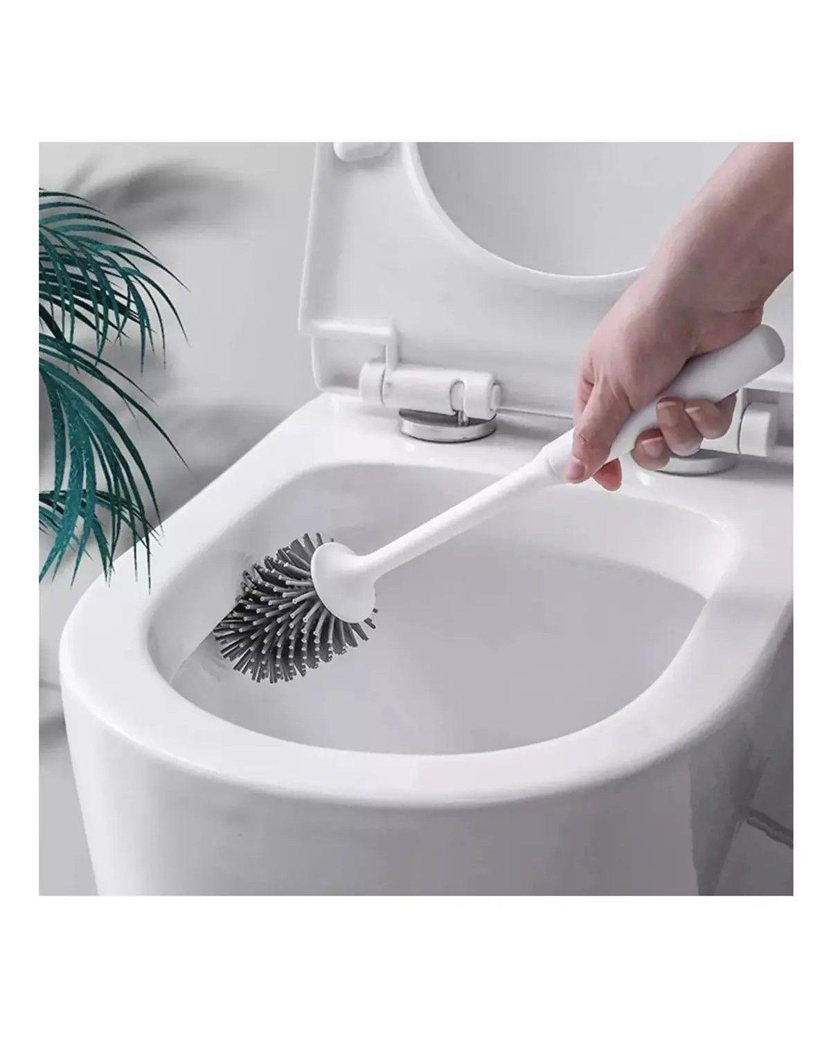 Escobilla De Limpieza De Baño De Silicona Con Soporte Blanco-4