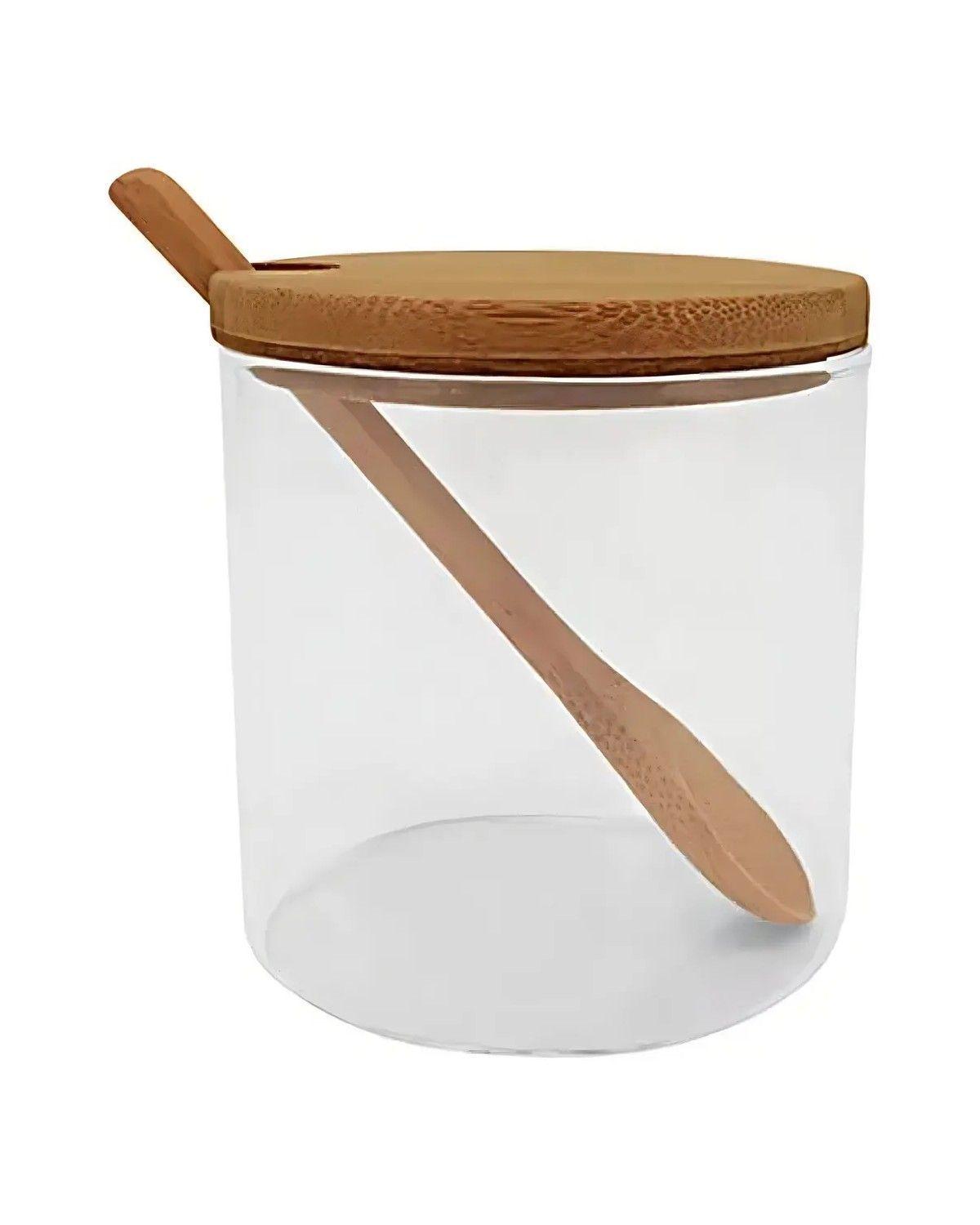 Azucarera MTM Vidrio Borosilicato Transparente Tapa Madera Cuchara 450ml-3