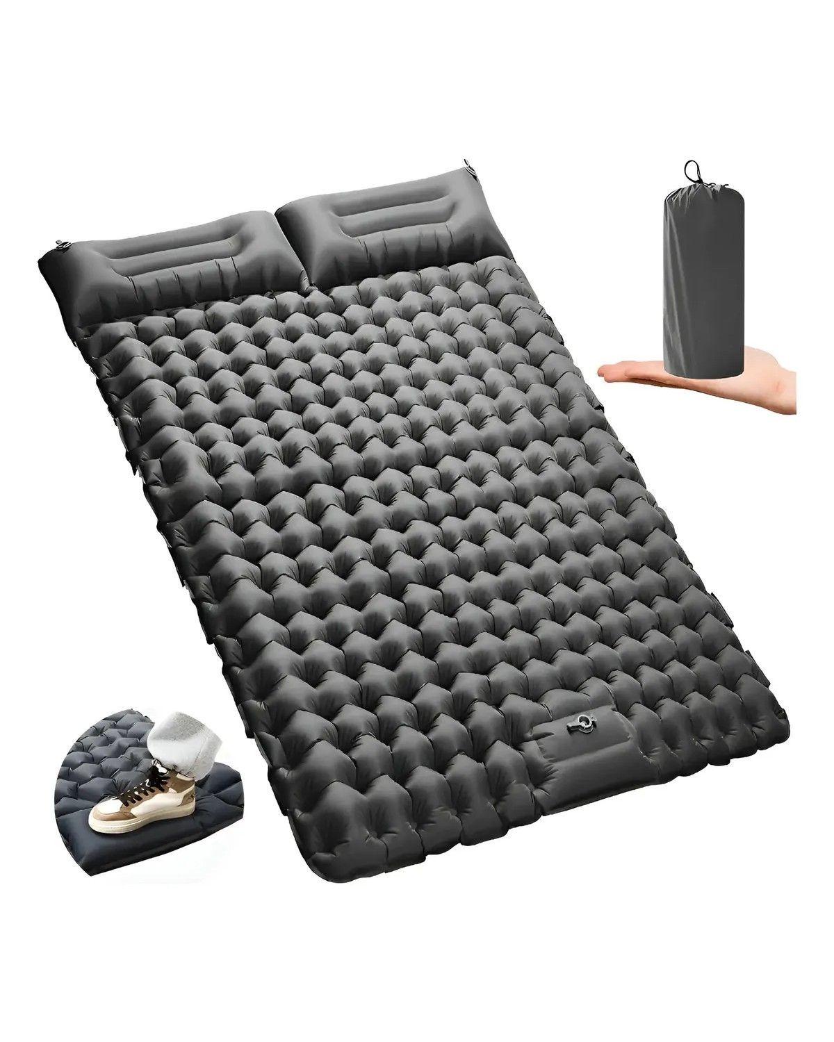 Colchón Inflable Portátil Acampar Dormir Doble Ultraligera Gris-0