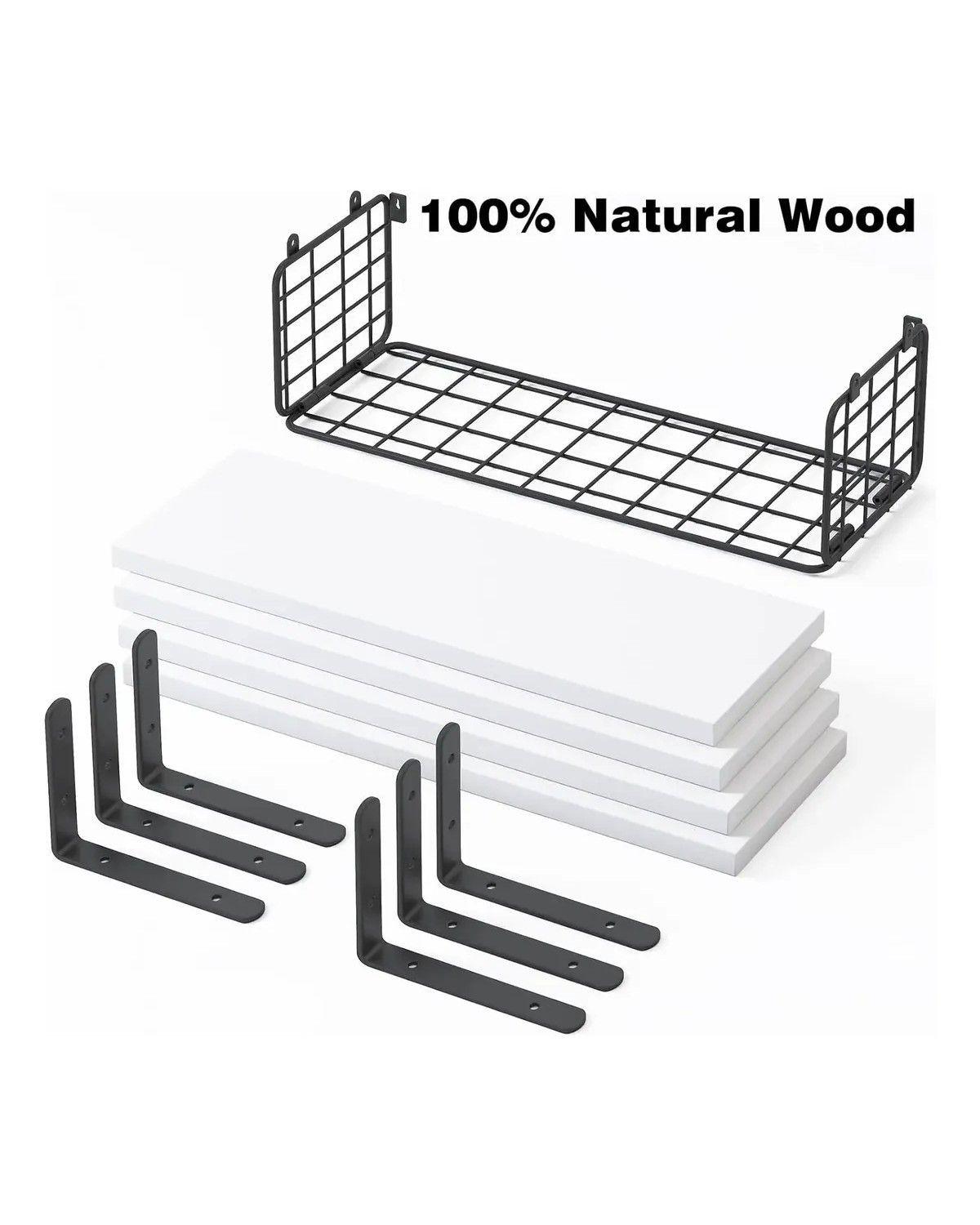 Repisas Flotantes De Madera Modernas Set De 4 Con Reja-2