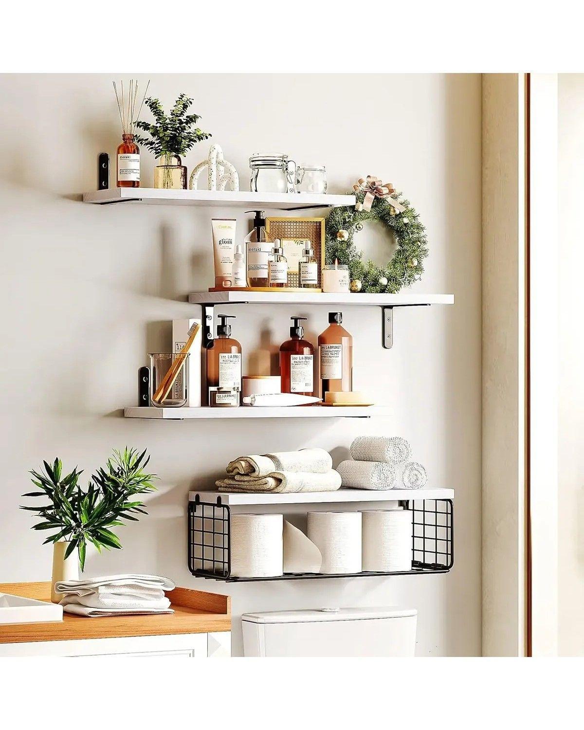 Repisas Flotantes De Madera Modernas Set De 4 Con Reja-3