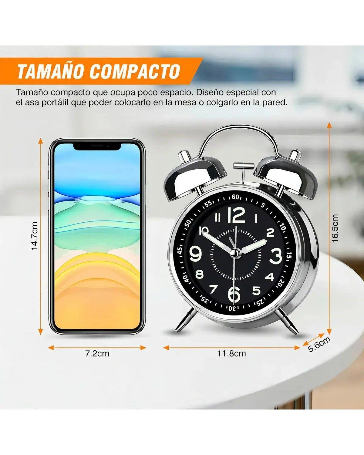 Reloj Despertador Luz Nocturna De Campana Bimetálica-1
