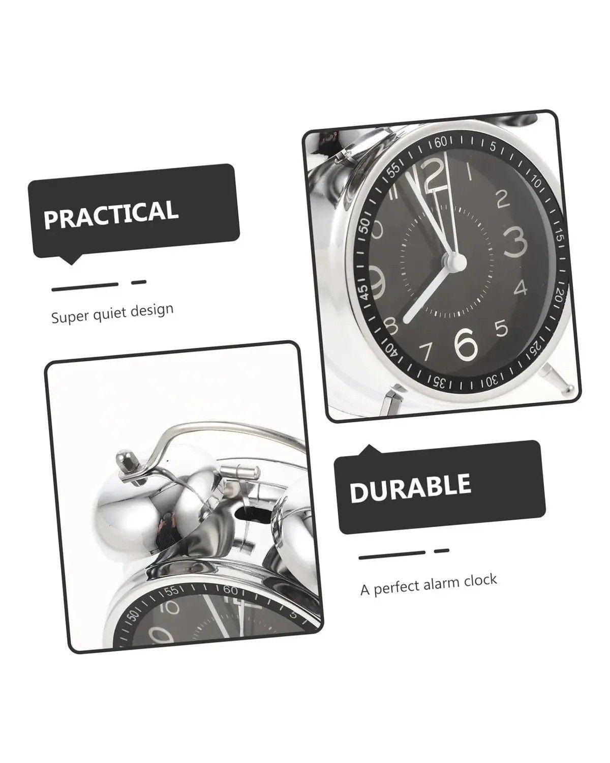 Reloj Despertador Luz Nocturna De Campana Bimetálica-3