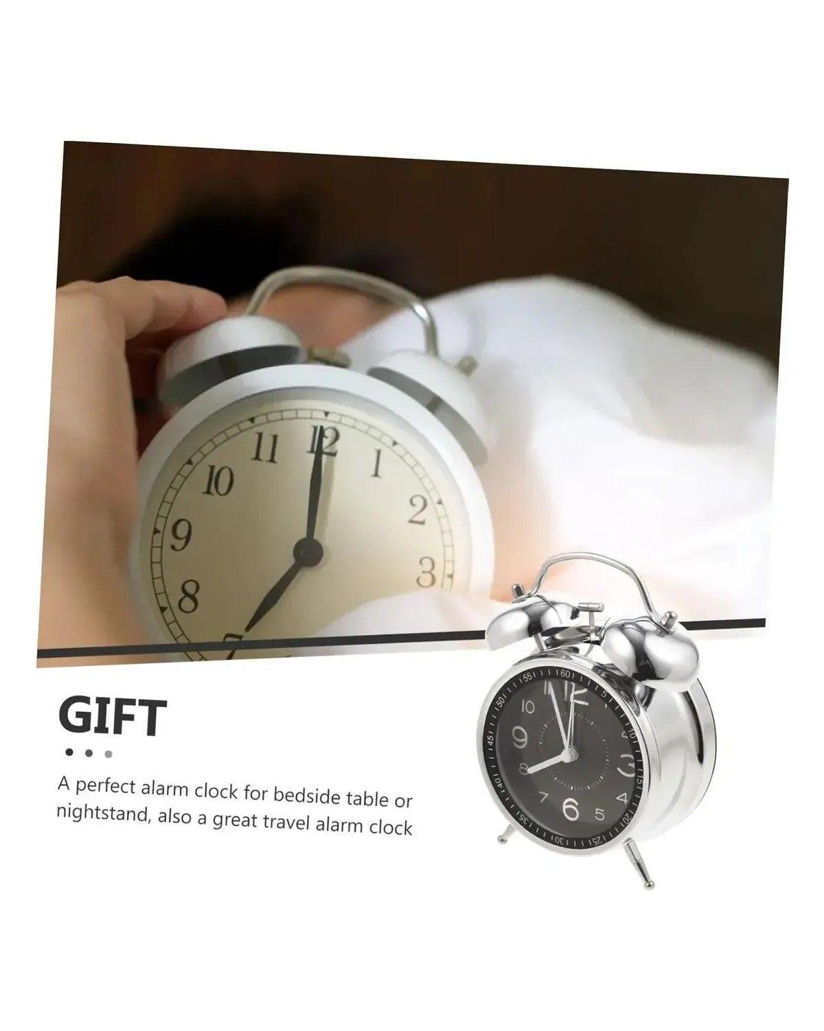 Reloj Despertador Luz Nocturna De Campana Bimetálica-4