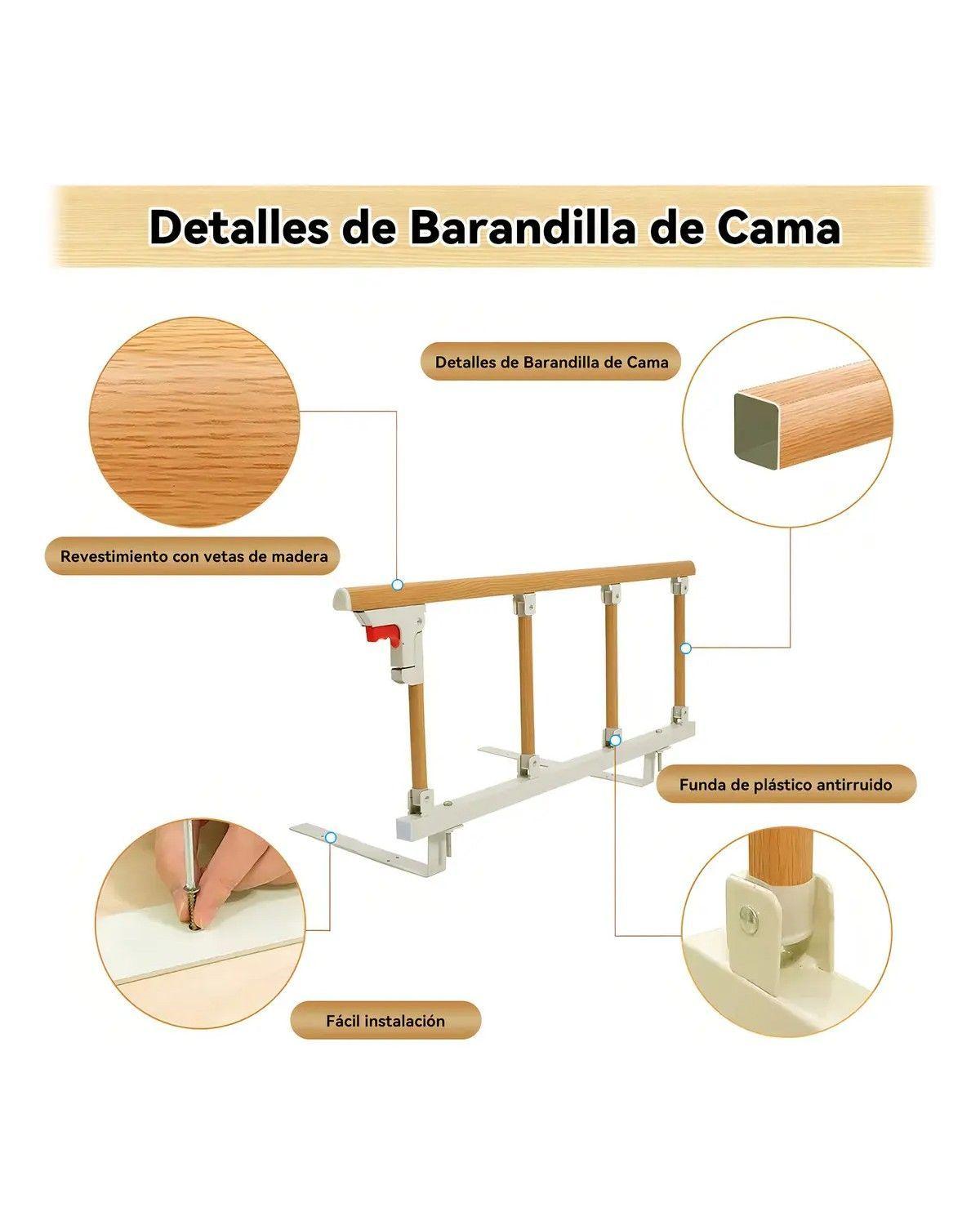 Baranda de Cama Plegable para Adulto Mayor 94 cm de Largo-2