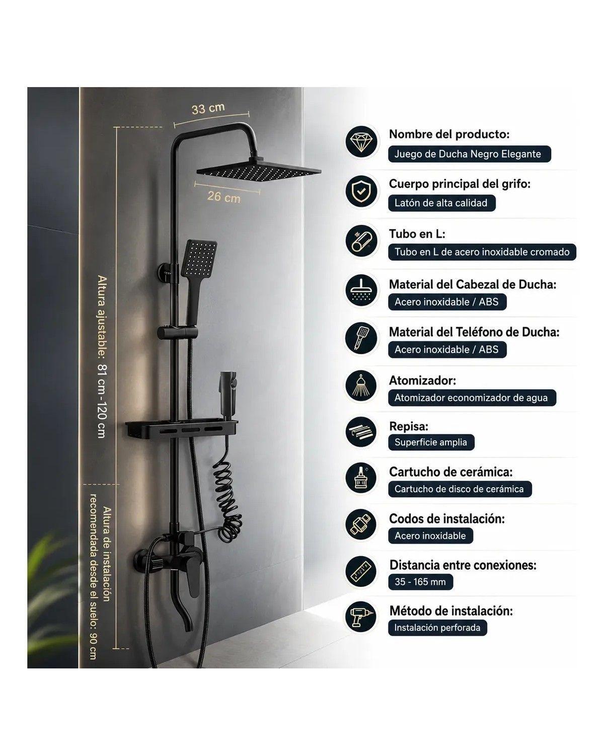 Columna Ducha Moderna 3 Funciones Monomando Negro Mate-1