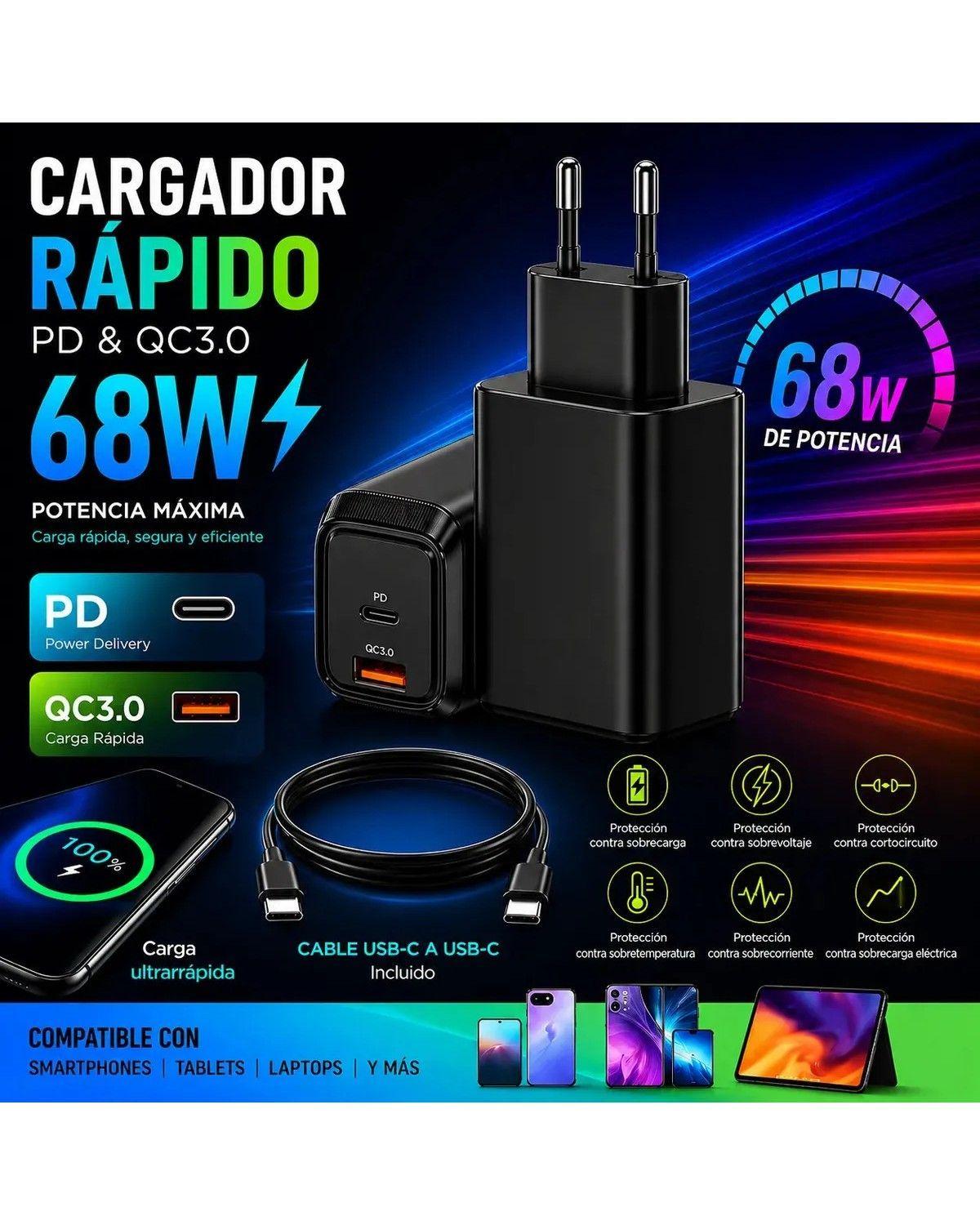 Cargador 68w Para Super Cargador Rápido Con Cable Tipo C-1