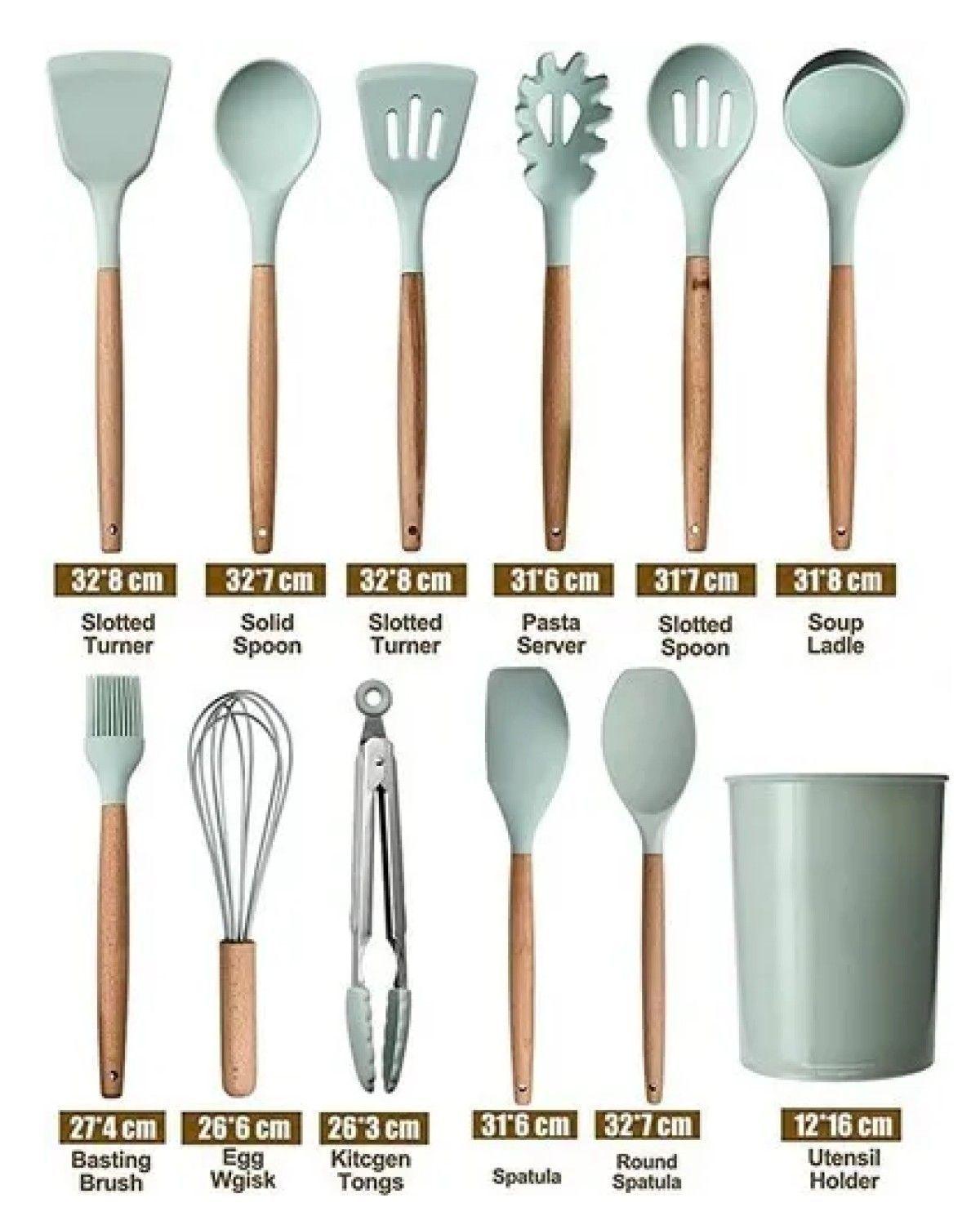 Set 12 Utensilios Cocina Mango Silicona Y Madera para respoteria-2