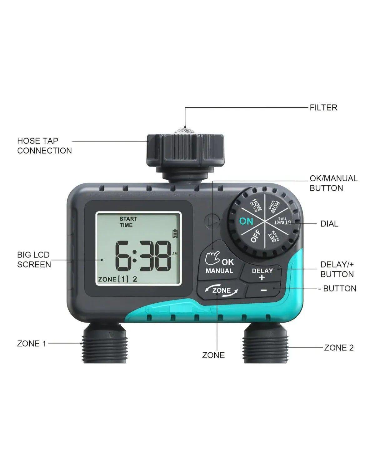 Programador Riego Automatico Controlador Digital 2 Zonas-2