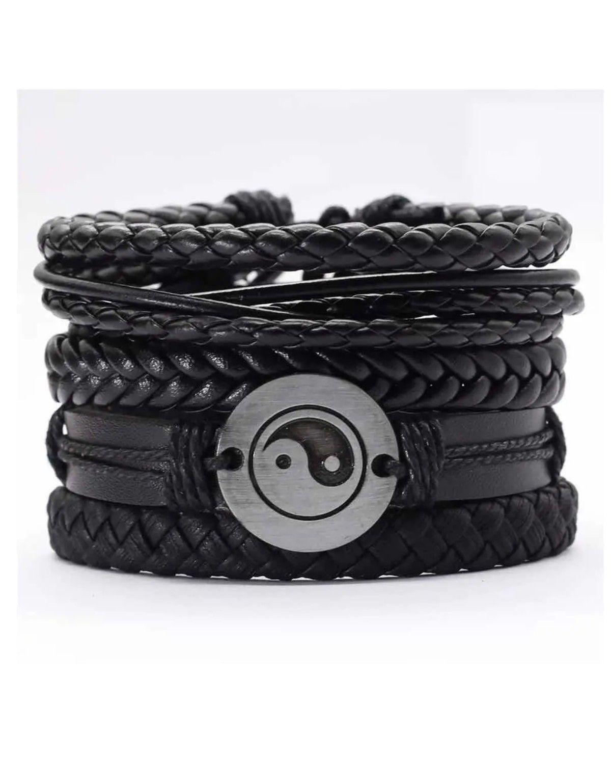 Pulsera Brazalete Cuero Elegante Negro - Místico-0