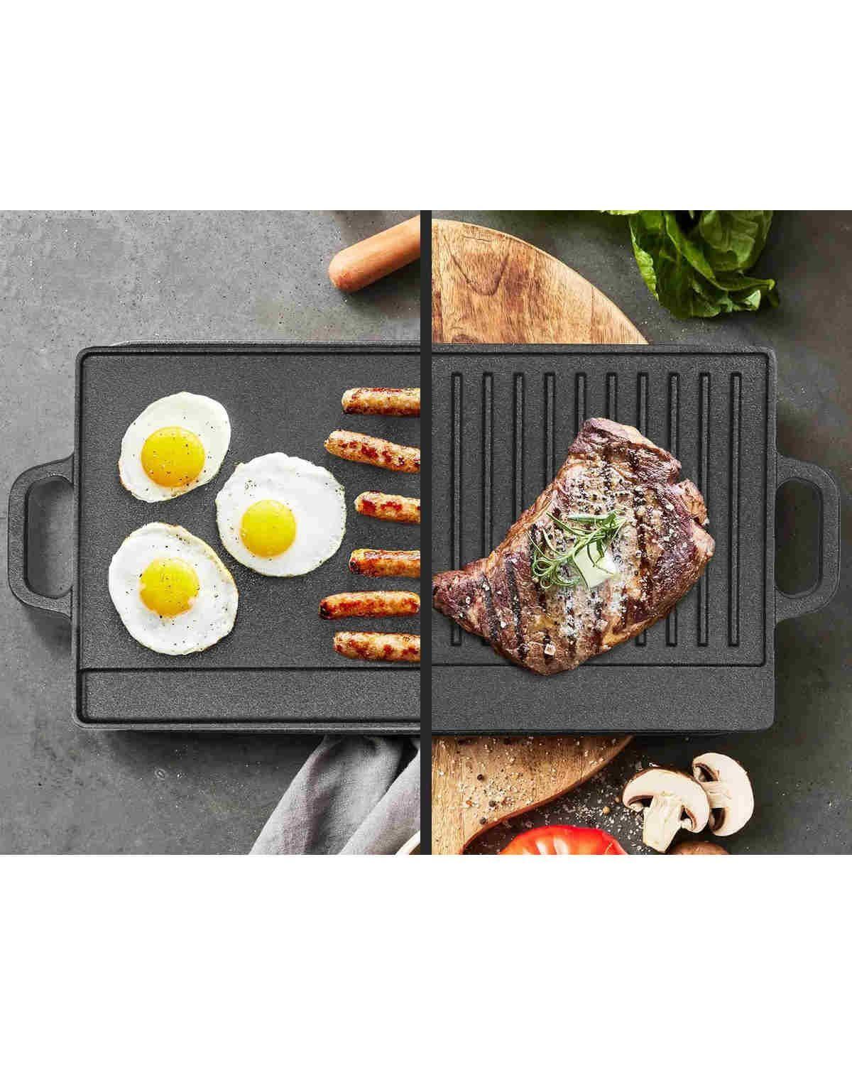 2 En 1 Plancha Churrasquera Reversible Hierro Fundido 50cm Negro-2