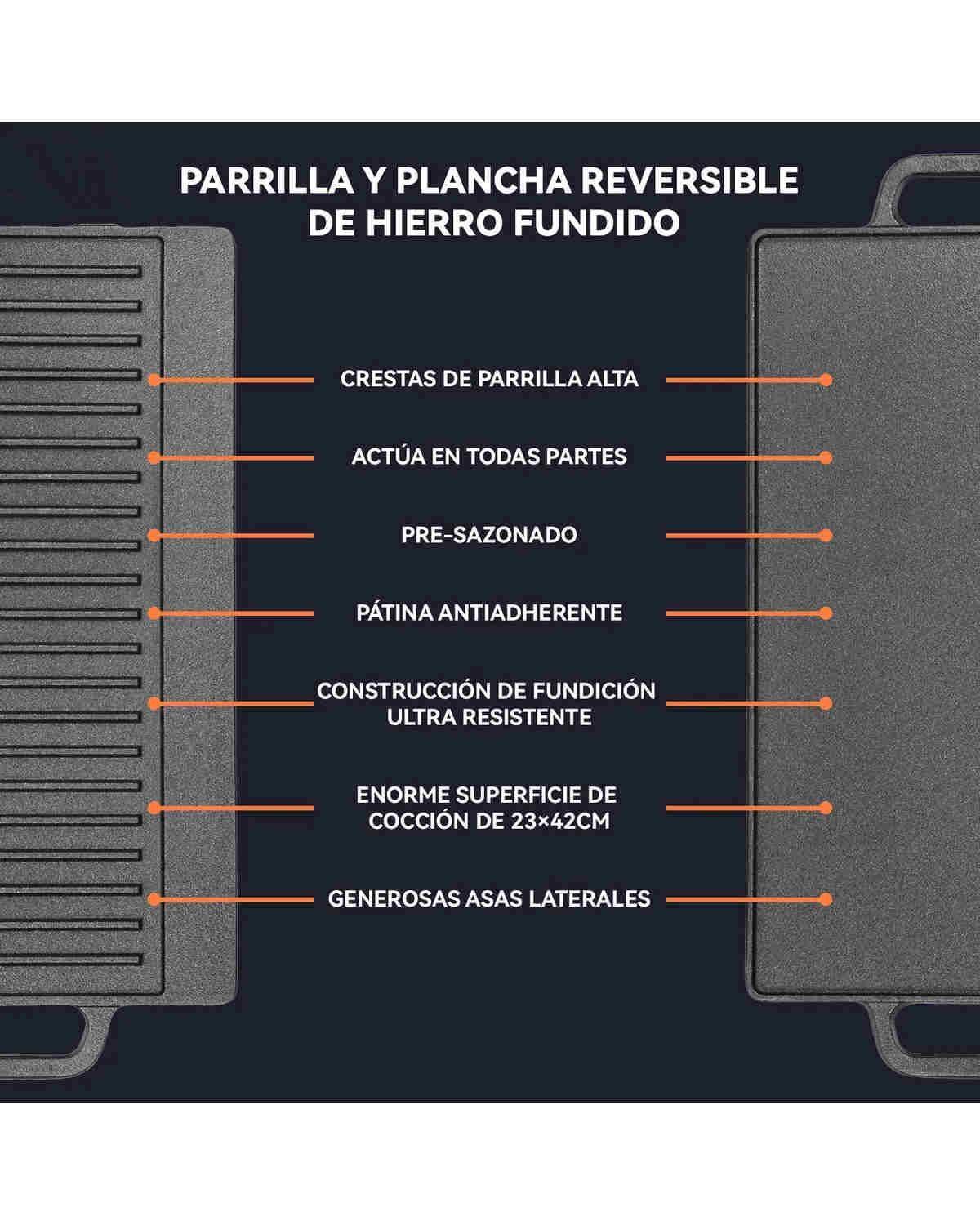2 En 1 Plancha Churrasquera Reversible Hierro Fundido 50cm Negro-3