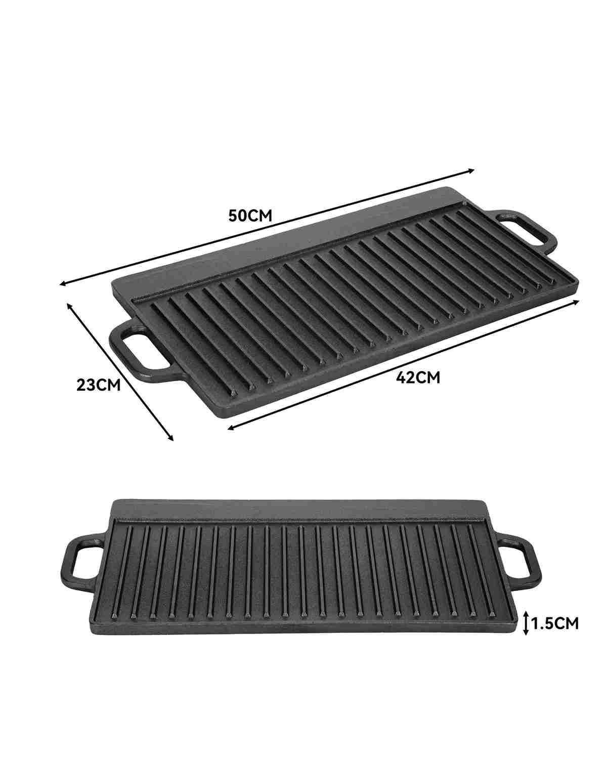 2 En 1 Plancha Churrasquera Reversible Hierro Fundido 50cm Negro-1