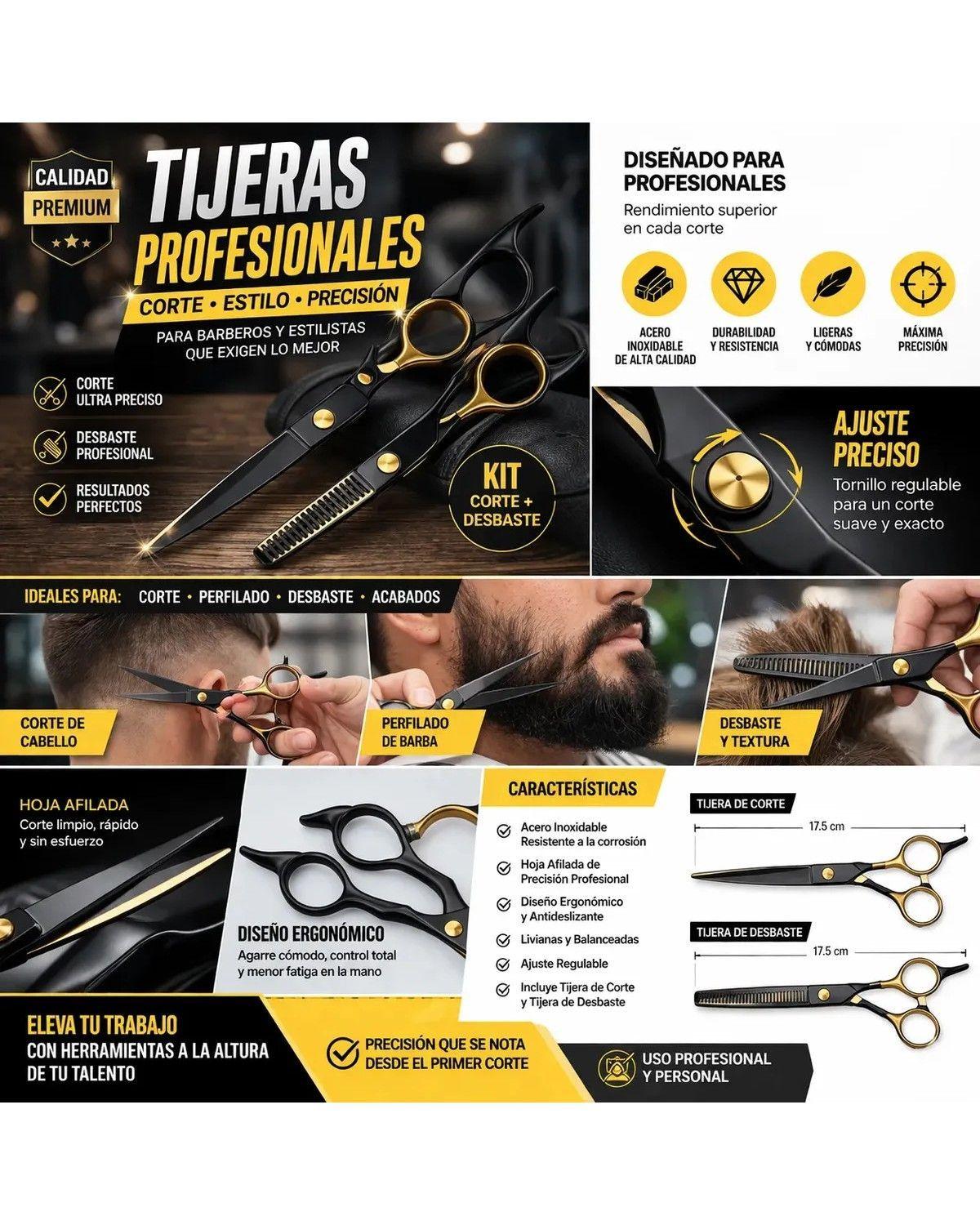 Kit De Tijera Recta Filo Navaja + Entresacadora Peluqueria-2