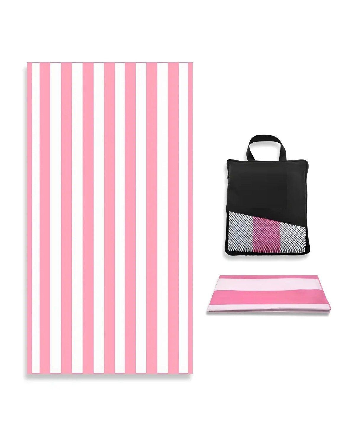 Toalla De Microfibra Secado Rapido Playa Viaje Color Rosado con Estuche Raya Playa-0