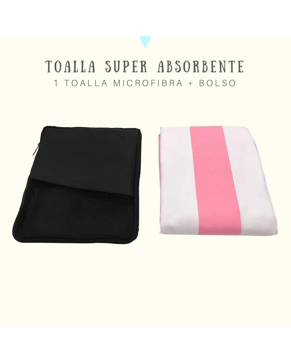 Toalla De Microfibra Secado Rapido Playa Viaje Color Rosado con Estuche Raya Playa-1